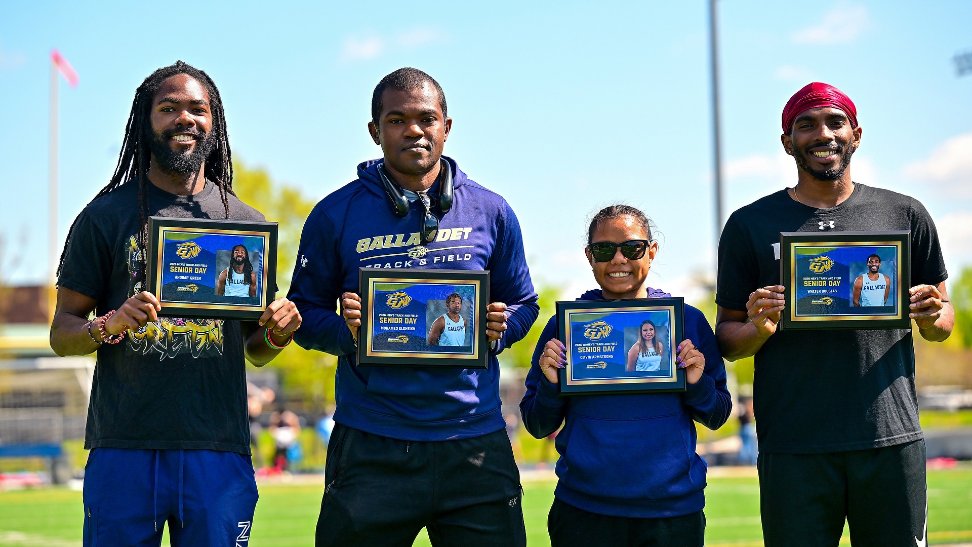 2026 Outdoor track and field student athletes pose for senior day group picture  during Bison Classic meet at Thomas O. Berg Track