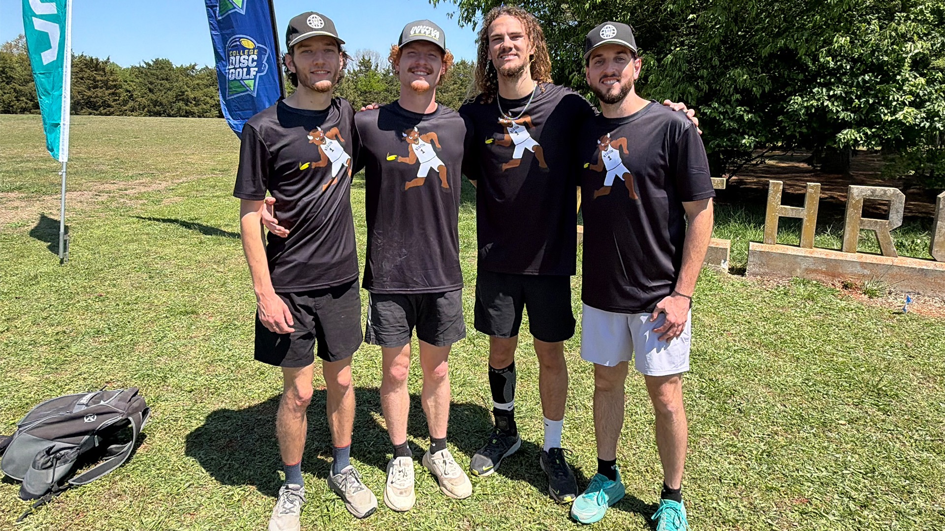 Four disc golfers took the group picture at College Disc Golf National Championship in Rock Hill, SC