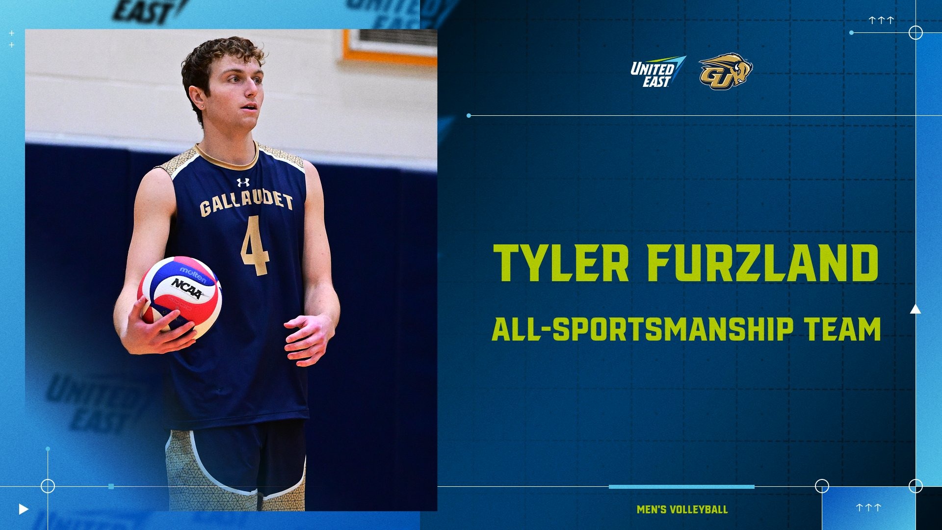 2026 United East All-Sportsmanship Team graphic - Tyler Furzland (Men's Volleyball)