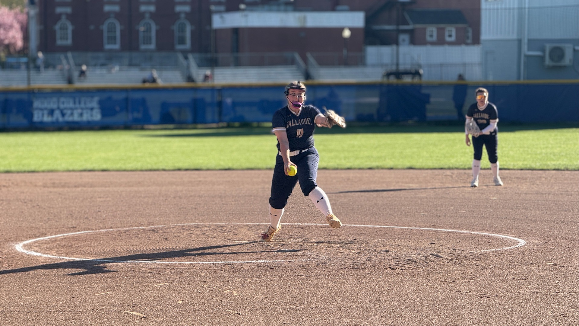 GU Softball Kinsley Bond pitched against Hood College at Frederick, Md.