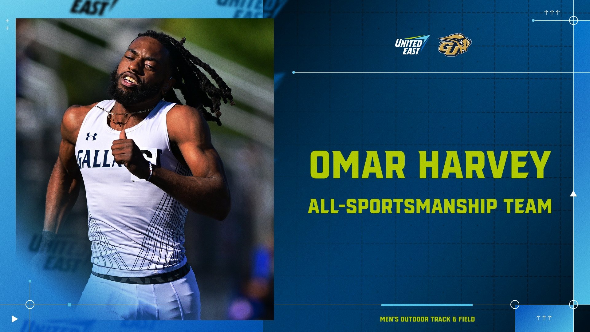 2026 United East All-Sportsmanship Team graphic - Omar Harvey (Men's Outdoor Track & Field)