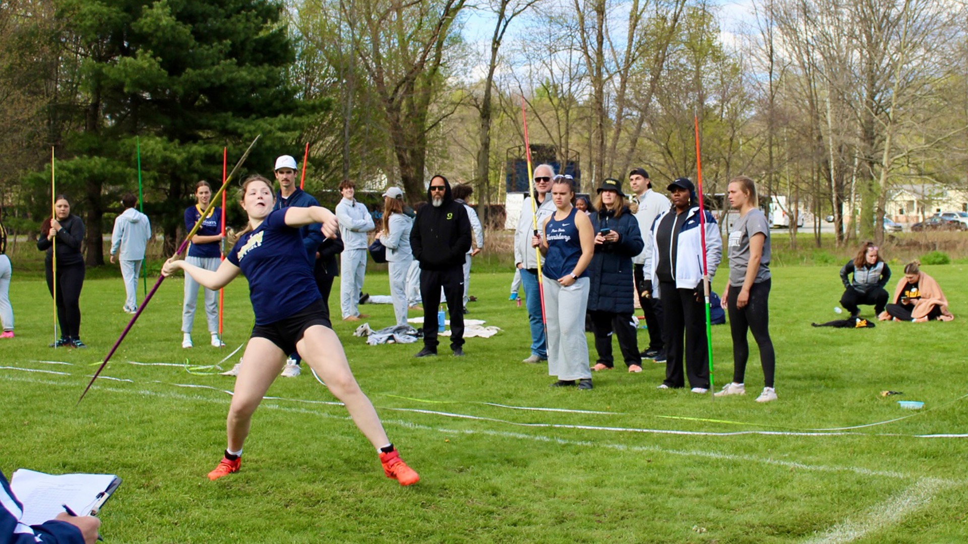 GU's women track & field student athlete Mackenzie Schirg throw javelin at Keystone College during 2026 United East Outdoor Track & Field Championships