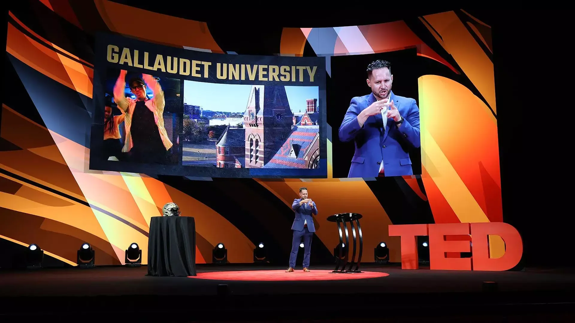 Gallaudet University Director of Athletics Warren Keller gives a presentation at TED Sports in Indianapolis in September 2025. 