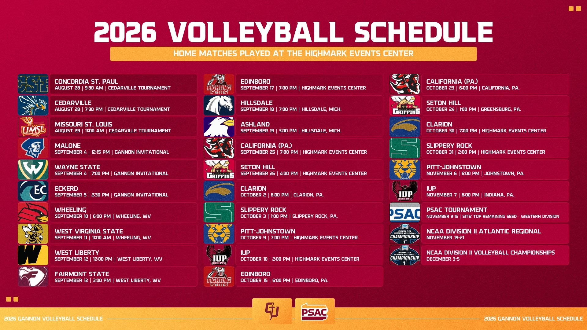 2026 Volleyball Schedule 