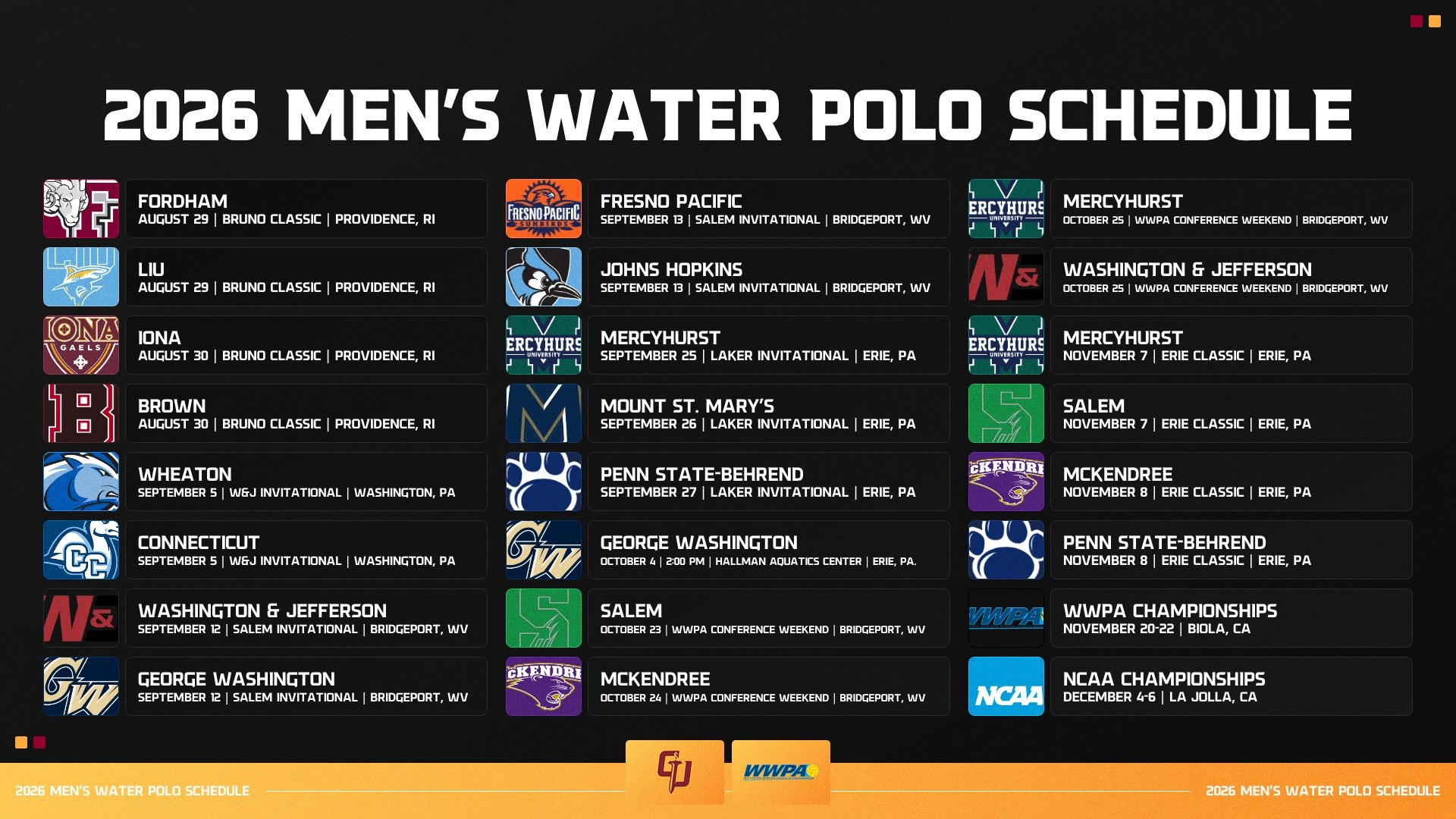 2026 Water Polo Men's Schedule 