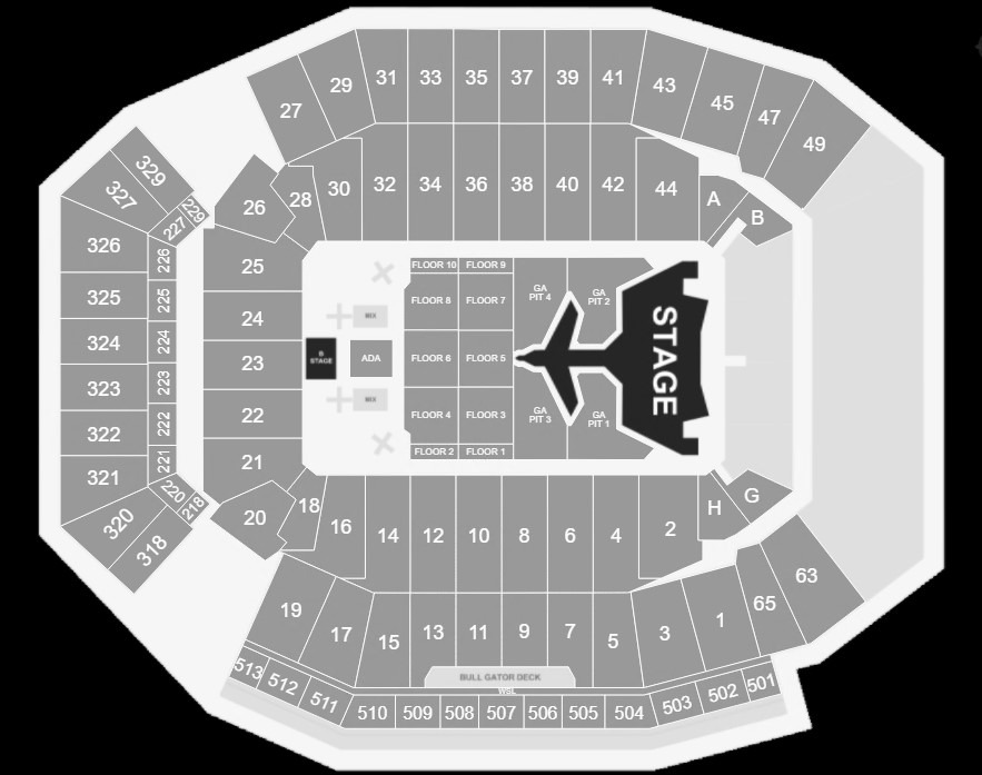map of Ben Hill Griffin stadium showing the stage arrangement in the south endzone