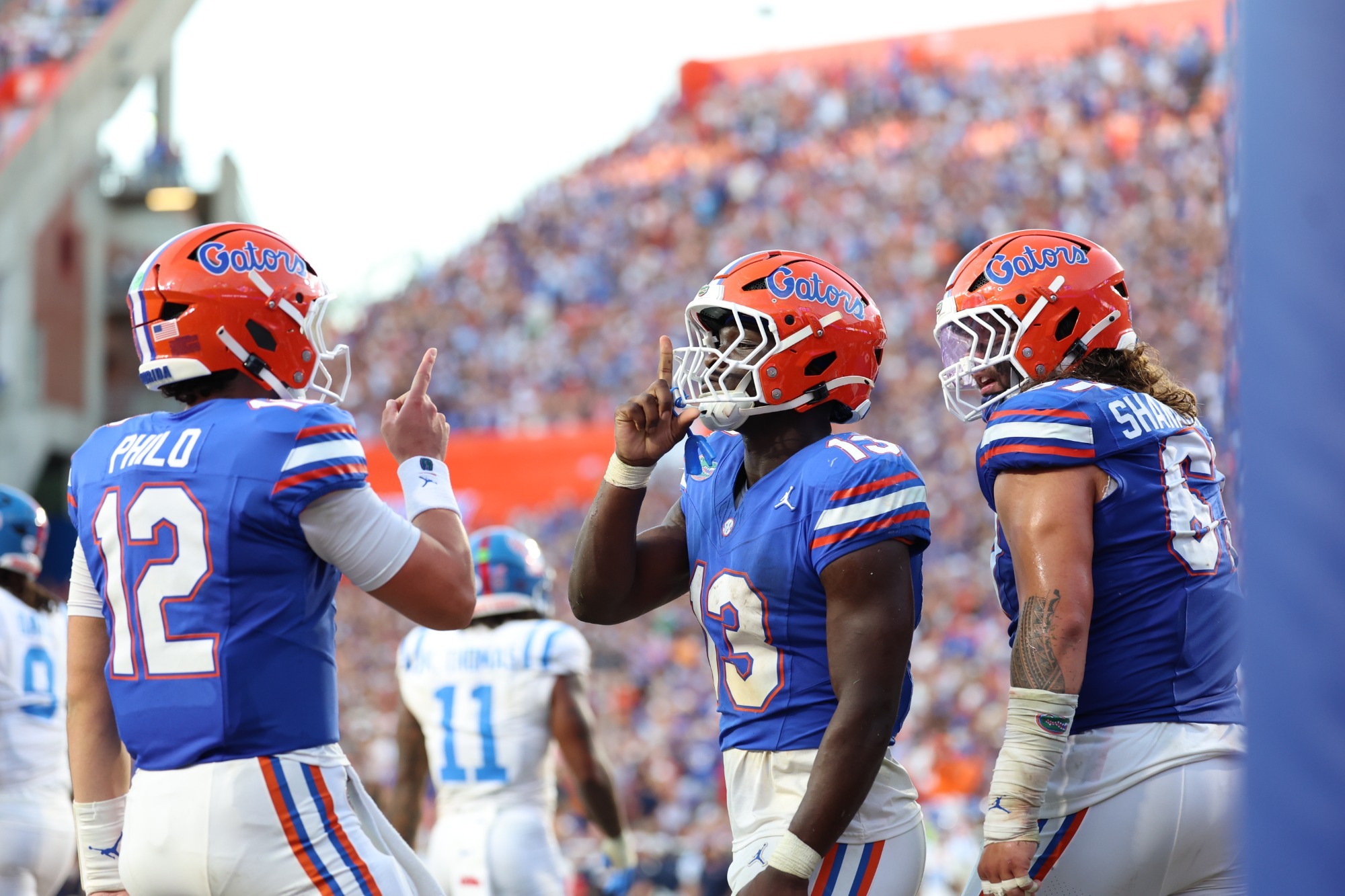 Jadan Baugh and Aaron Philo celebrate Florida's win over Ole Miss
