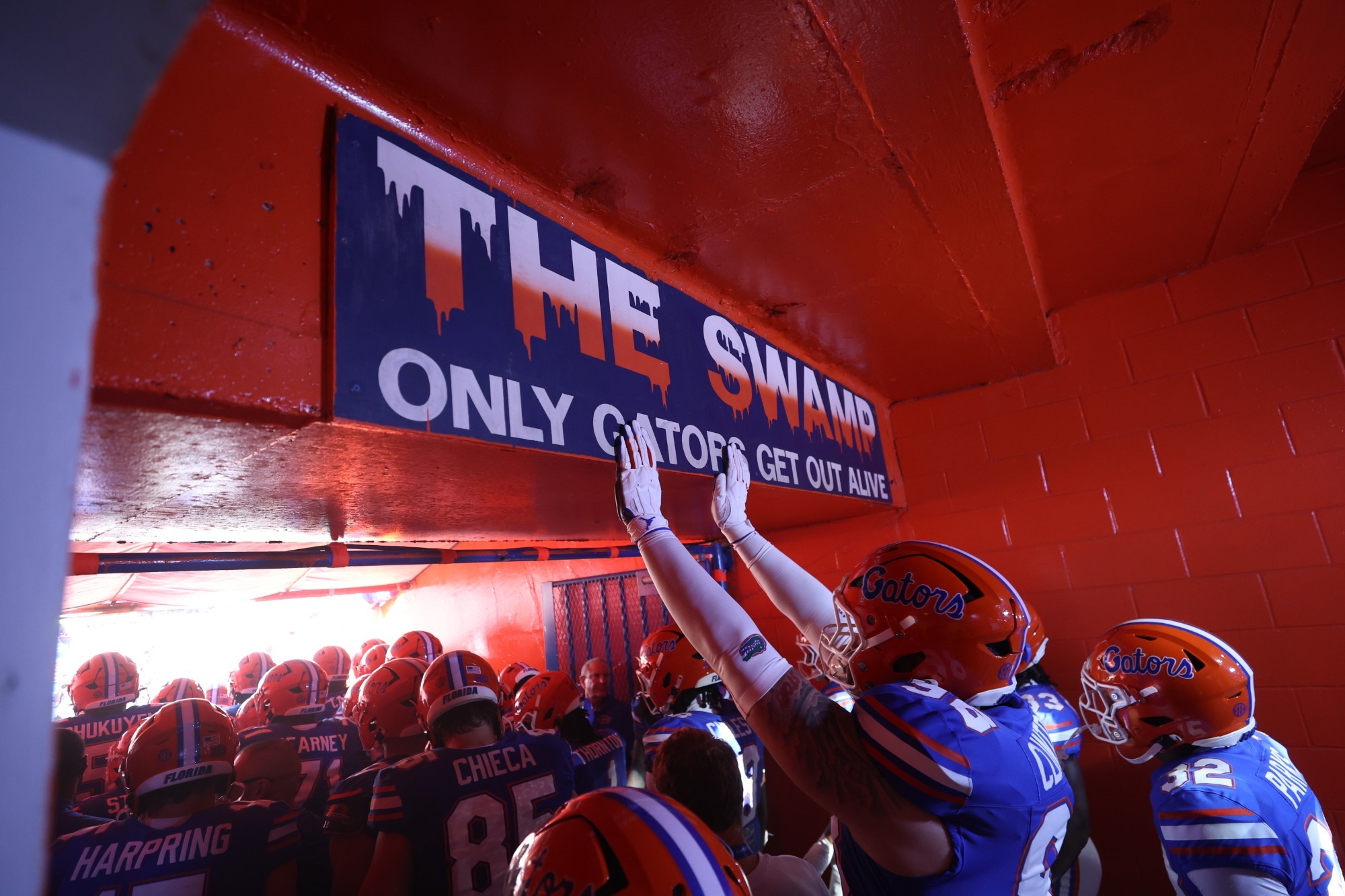 Florida Gators celebrating during the 2026 win over Ole Miss at Ben Hill Griffin Stadium