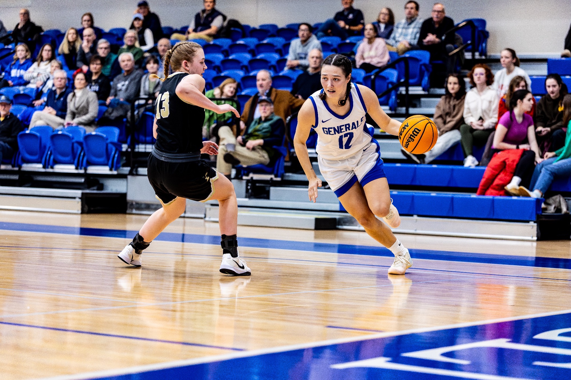 Images from the Ferrum Panthers vs Washington andd Lee Generals womens basketball  on Saturday, January 11 2025 at Holekamp Gymnasium,  in Lexington,VA. A  2nd quarter blitz by the Generals opened up a 20 point lead in the 3rd and they cruised to a 63-50 home conference win. The Generals push their record to 12-2, 4-1.