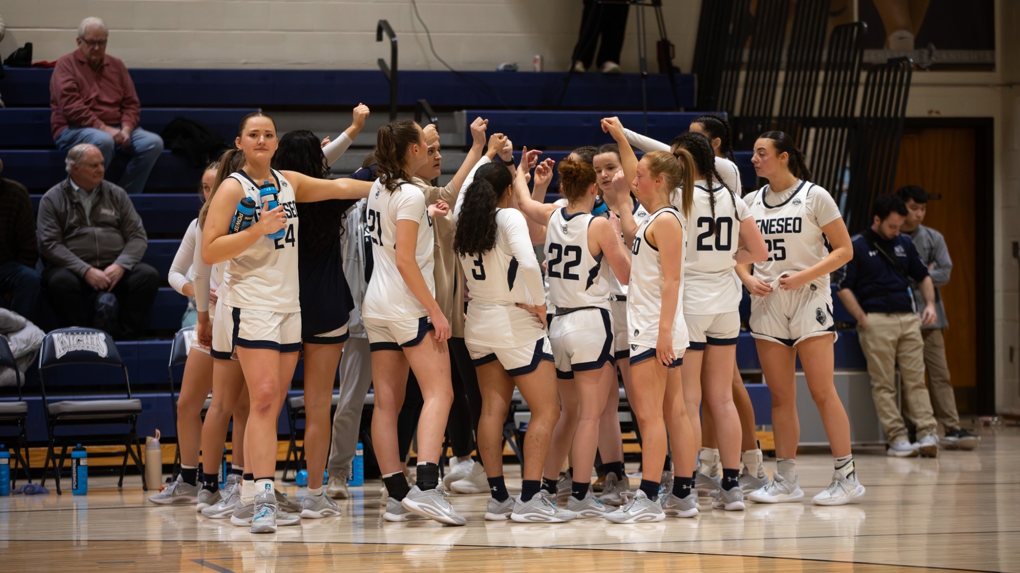 women's basketball team huddle