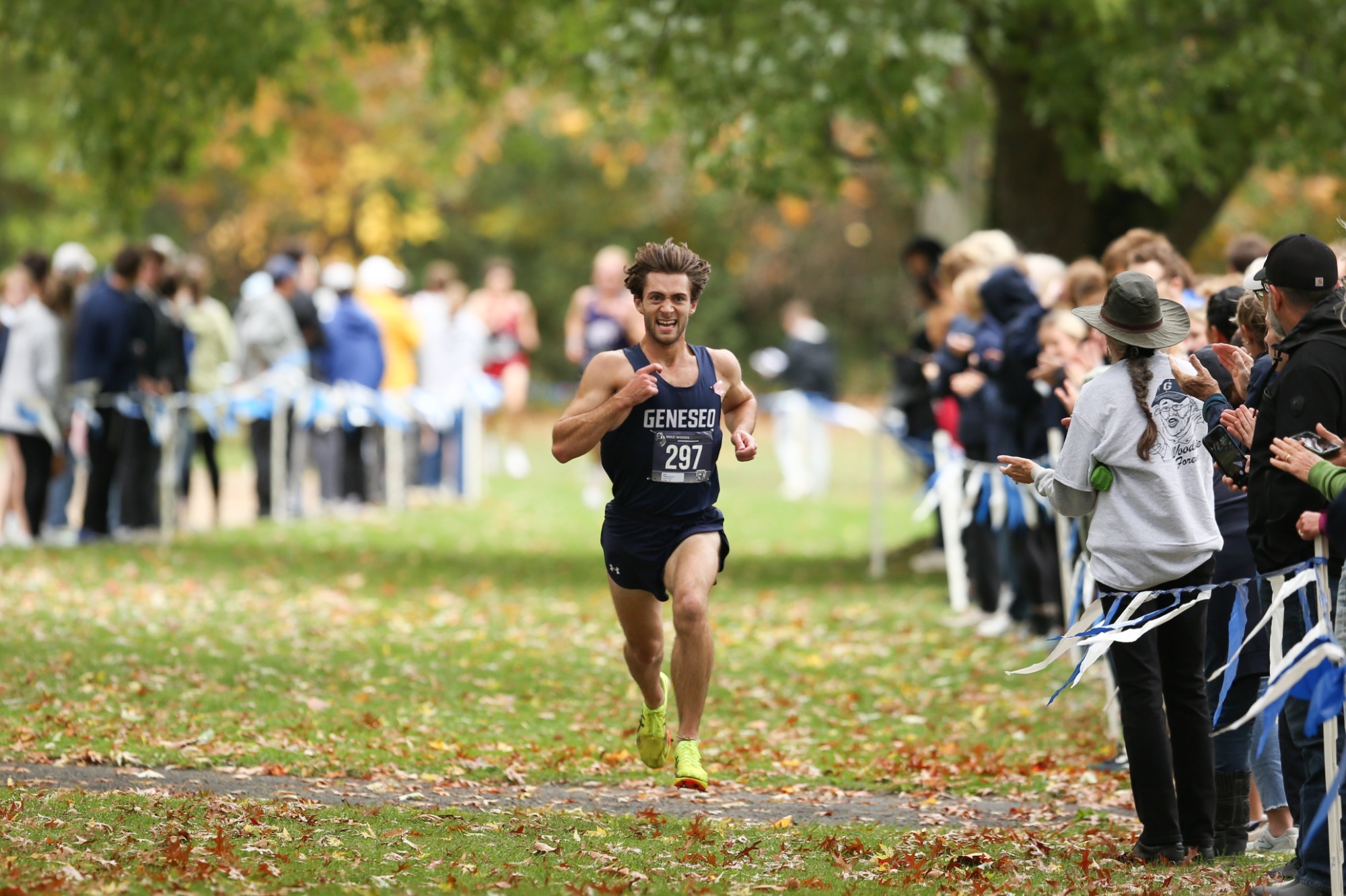 Emerson Comer winning the men's race at Mike Woods Invite