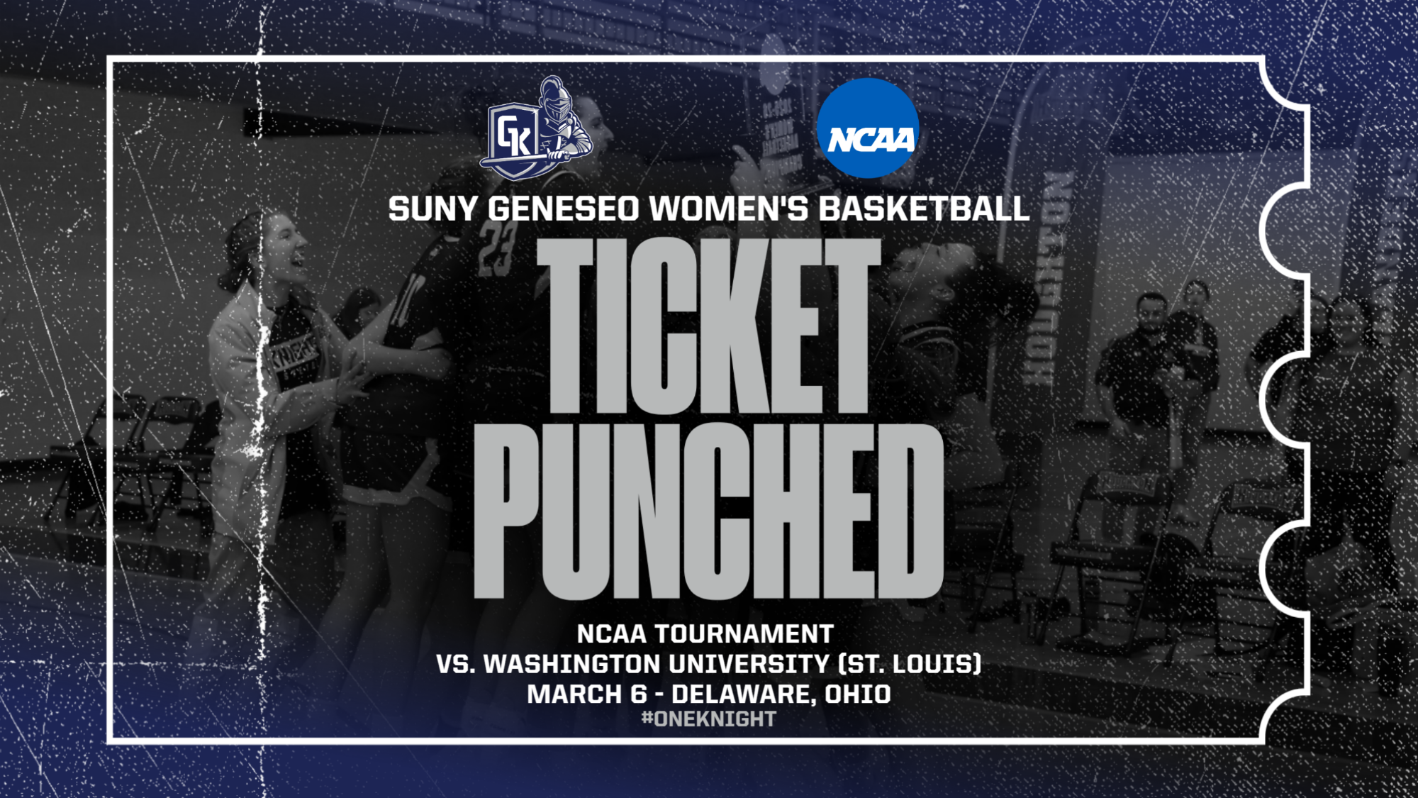 SUNY Geneseo women' basketball ticket punched graphic ncaa tournament