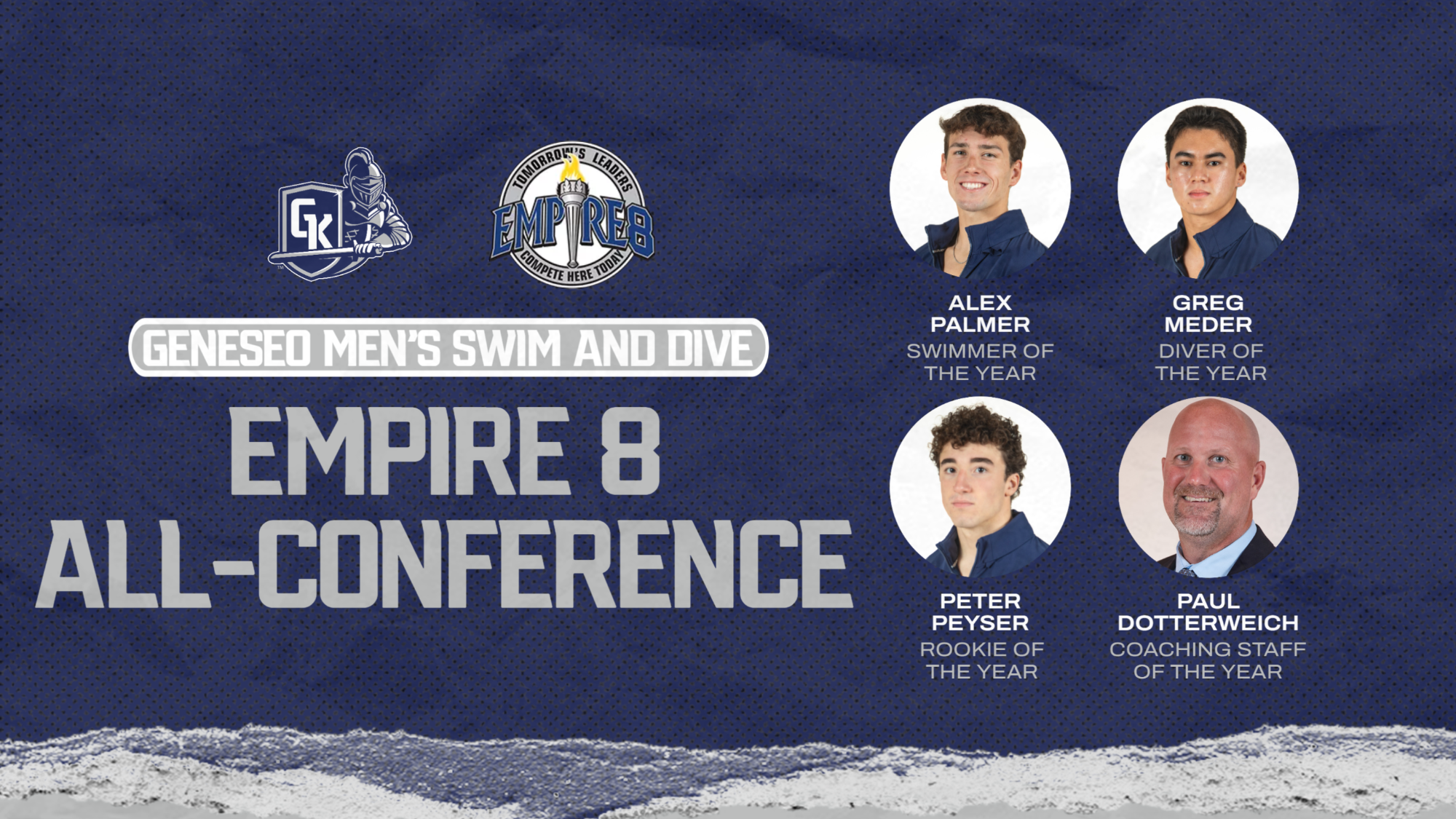 2025-26 Empire 8 All Conference Awards for Men's Swimming and Diving Graphic