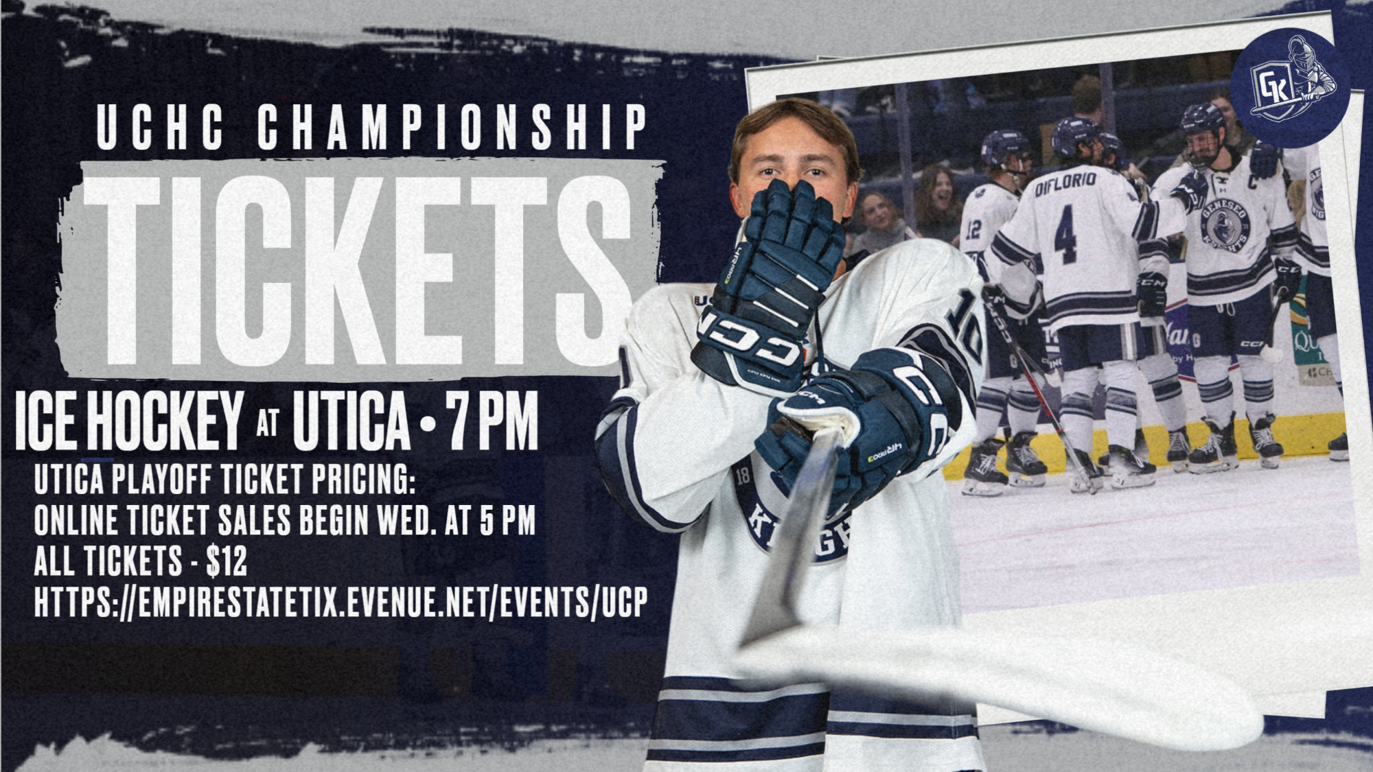 UTICA PLAYOFF TICKET PRICING: ONLINE TICKET SALES BEGIN WED. AT 5 PM ALL TICKETS - $12 HTTPS://EMPIRESTATETIX.EVENUE.NET/EVENTS/UCP