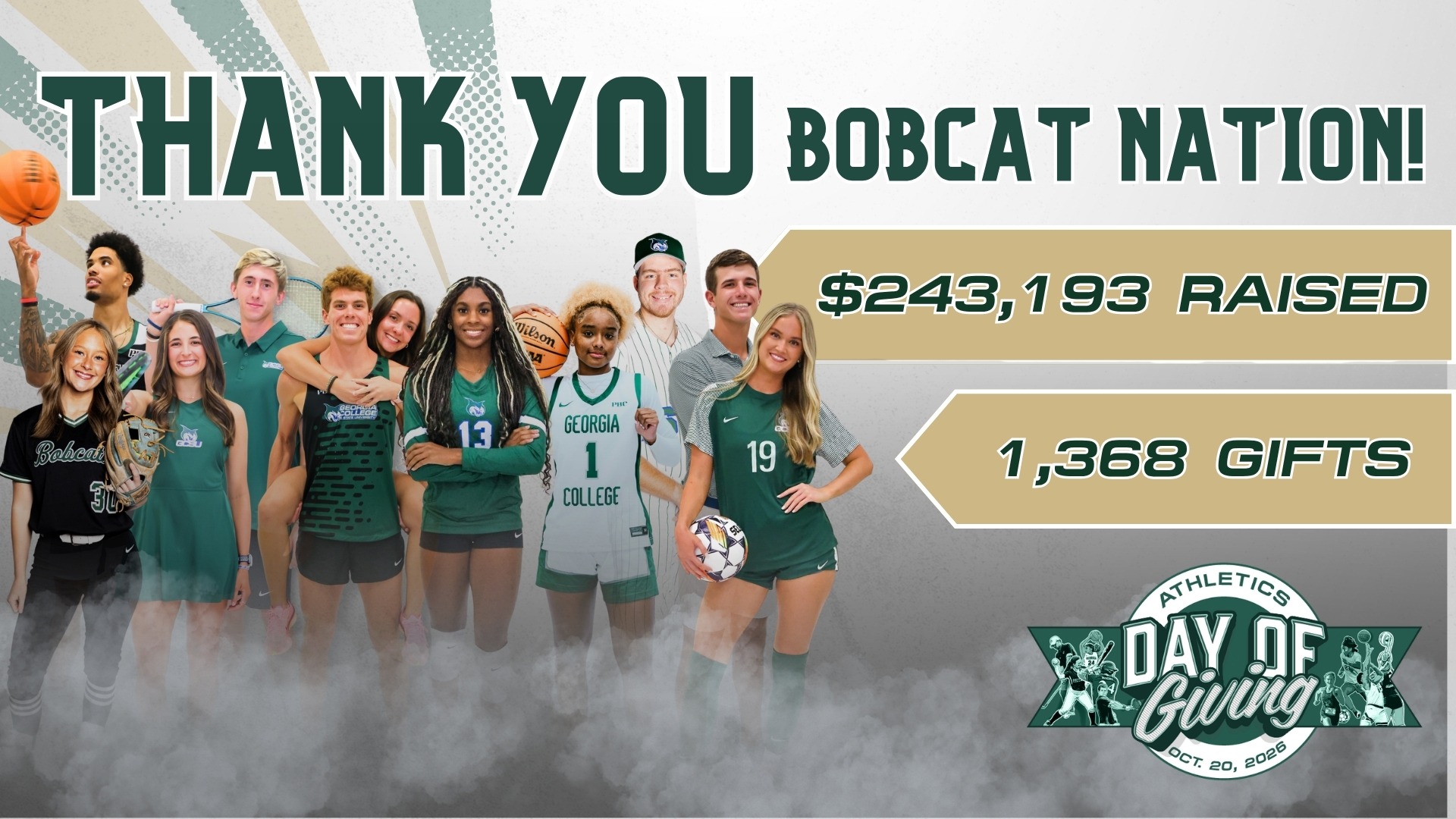 2026 Athletics Day of Giving - Thank you Bobcat Nation! $243,193 raised and 1,368 gift