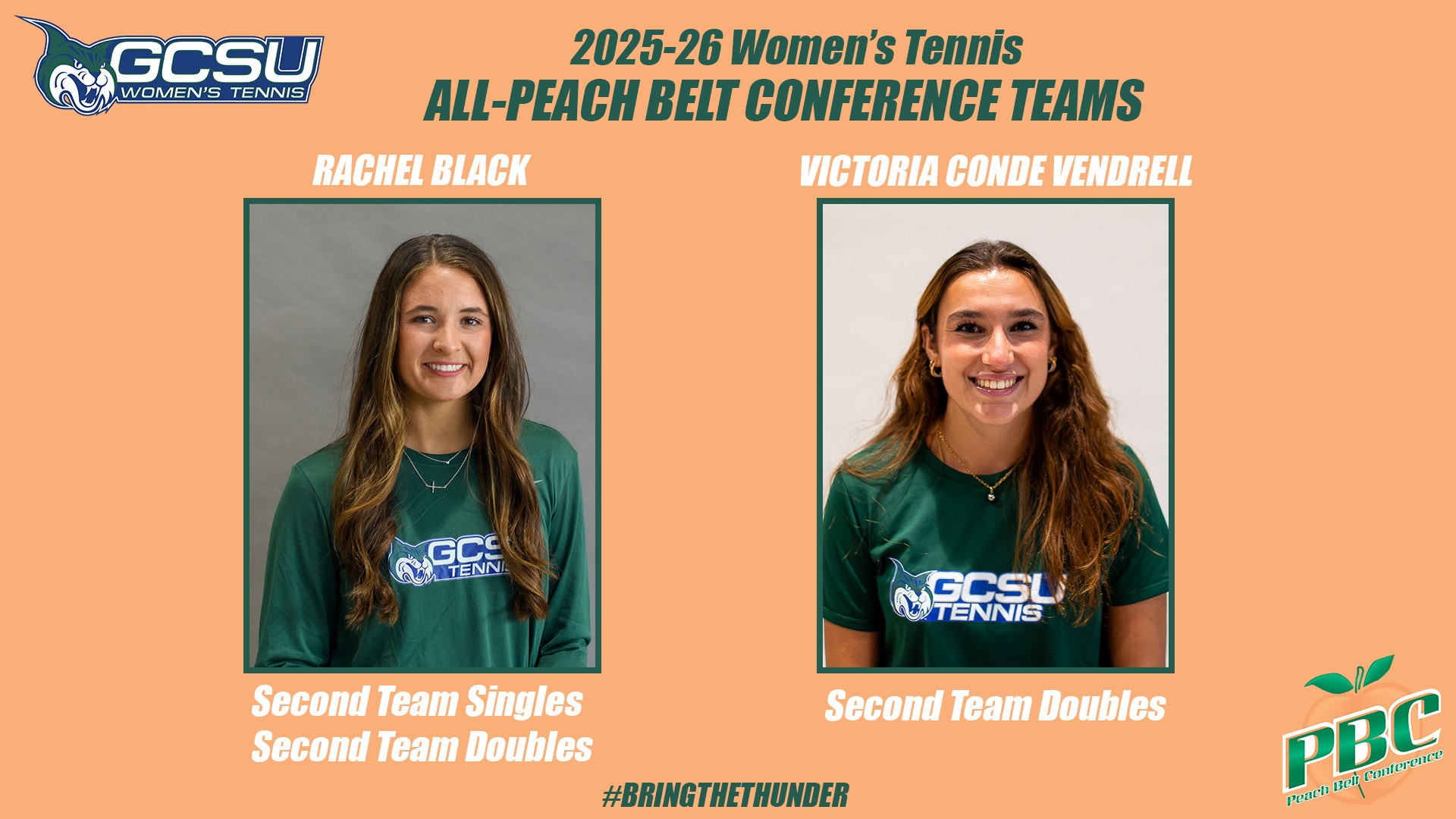 Rachel Black named to All-Peach Belt Conference second team in singles and doubles, which Victoria Conde Vendrell named to second team in doubles