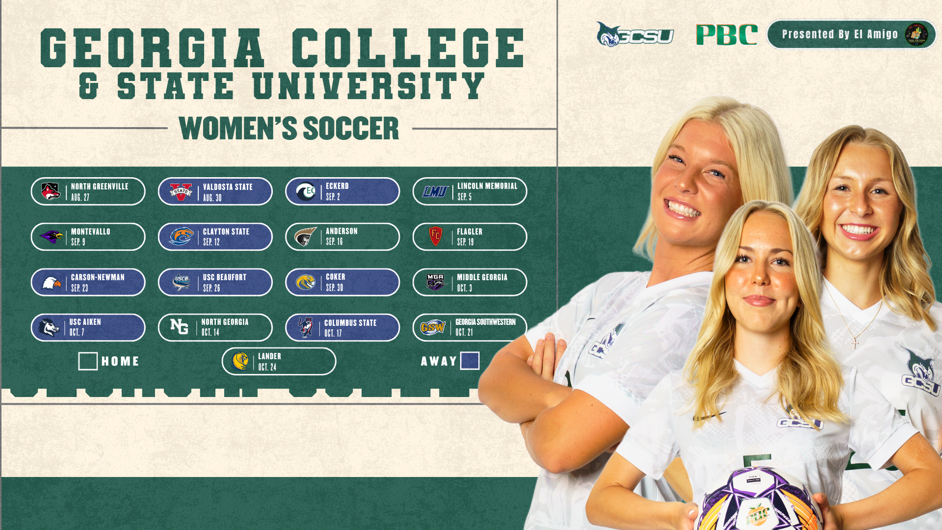 2026 GCSU Women's Soccer Schedule presented by El Amigo Mexican Restaurant