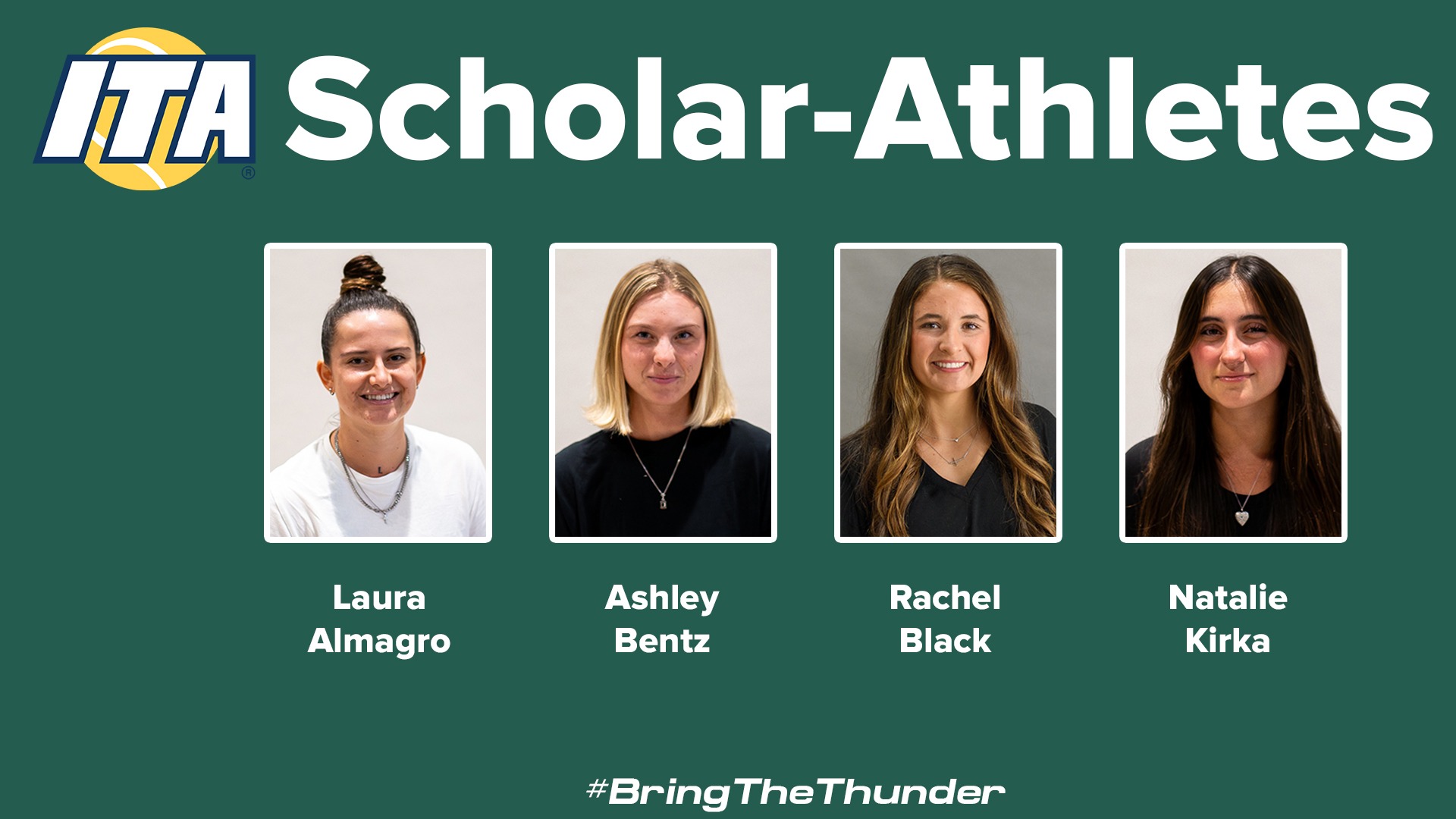 ITA Scholar-Athletes from GCSU women's tennis - Laura Almagro, Ashley Bentz, Rachel Black, Natalie Kirka