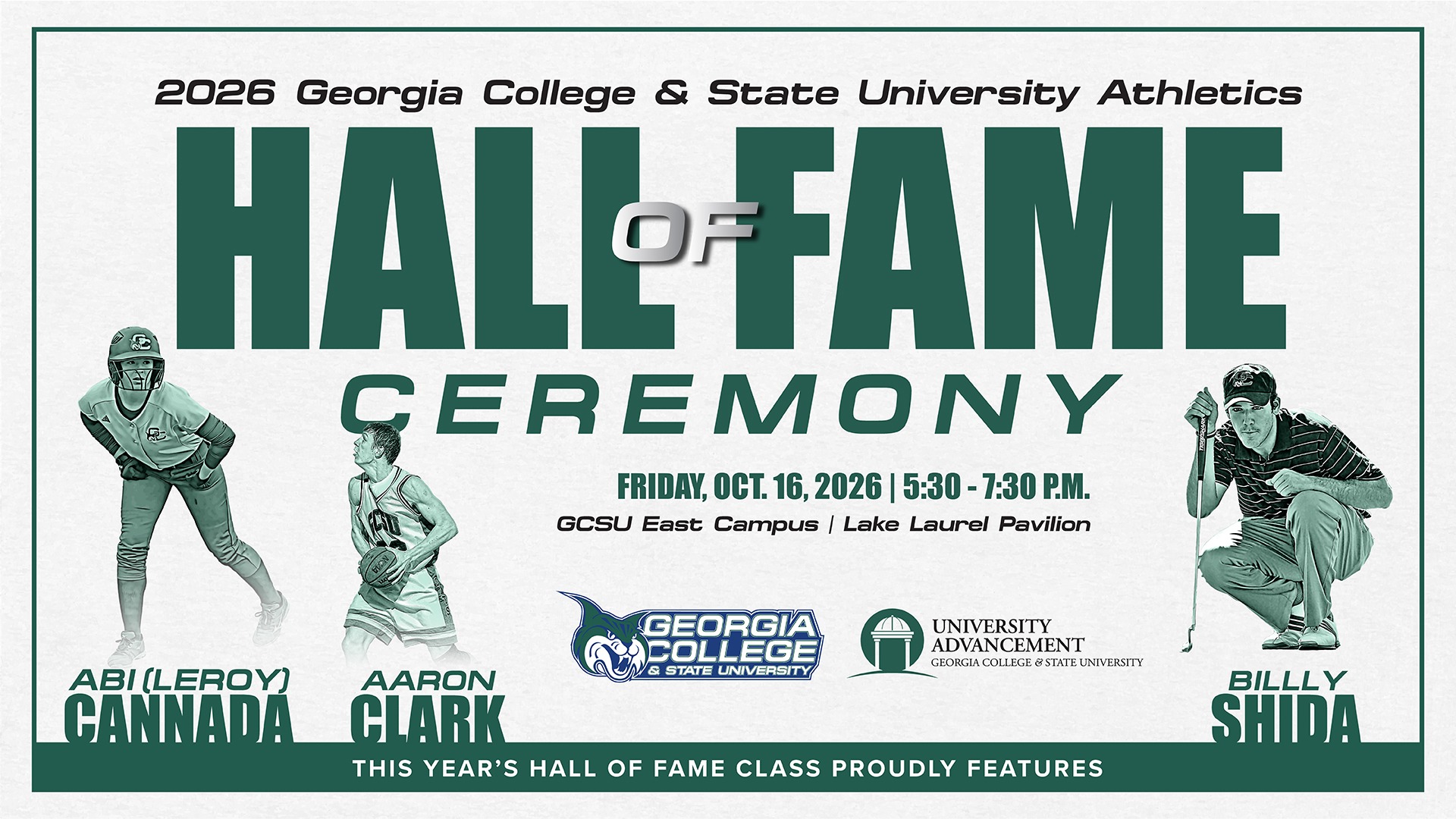 2026 GCSU Athletics Hall of Fame Class - Abi (Leroy) Cannada, Aaron Clark and Billy Shida
