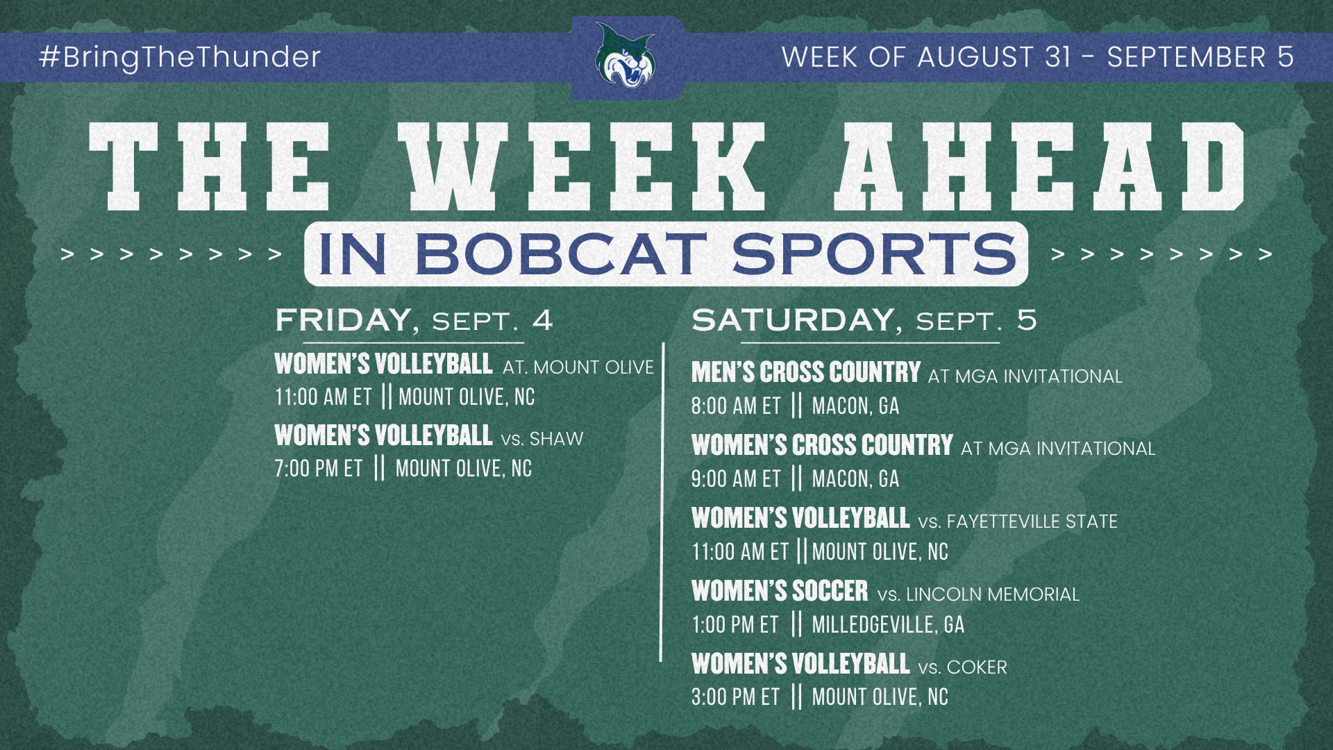 This Week Ahead in Bobcat Sports (Aug. 31-Sept. 6)