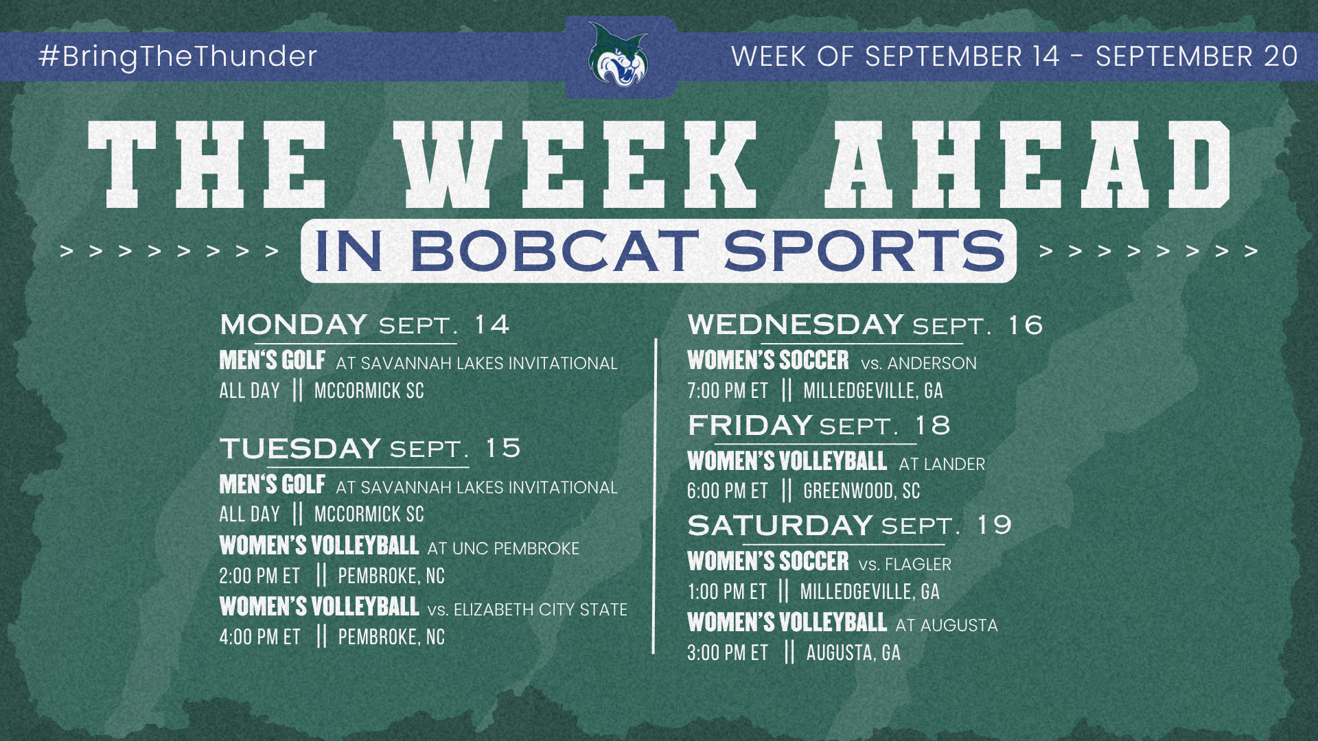 The Week Ahead in Bobcat Sports - Sept. 14-20