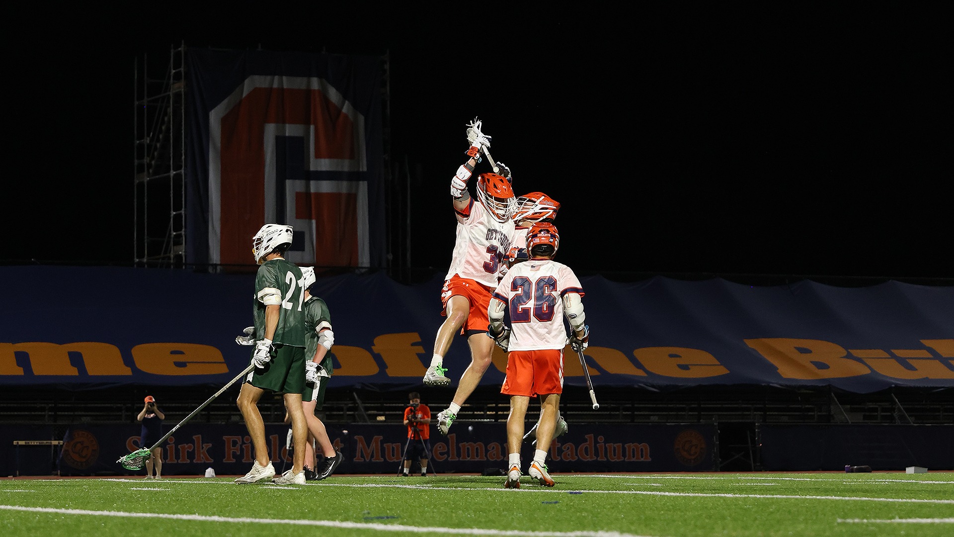Gavin Banyas celebrates his first goal