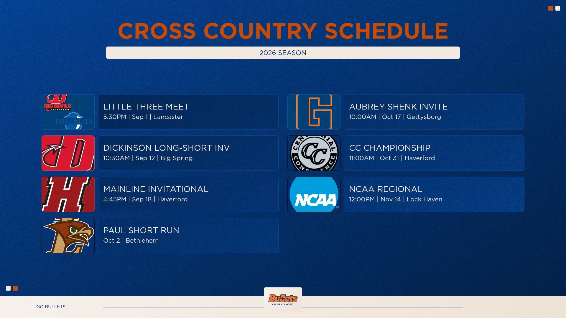 2026 Cross Country Schedule