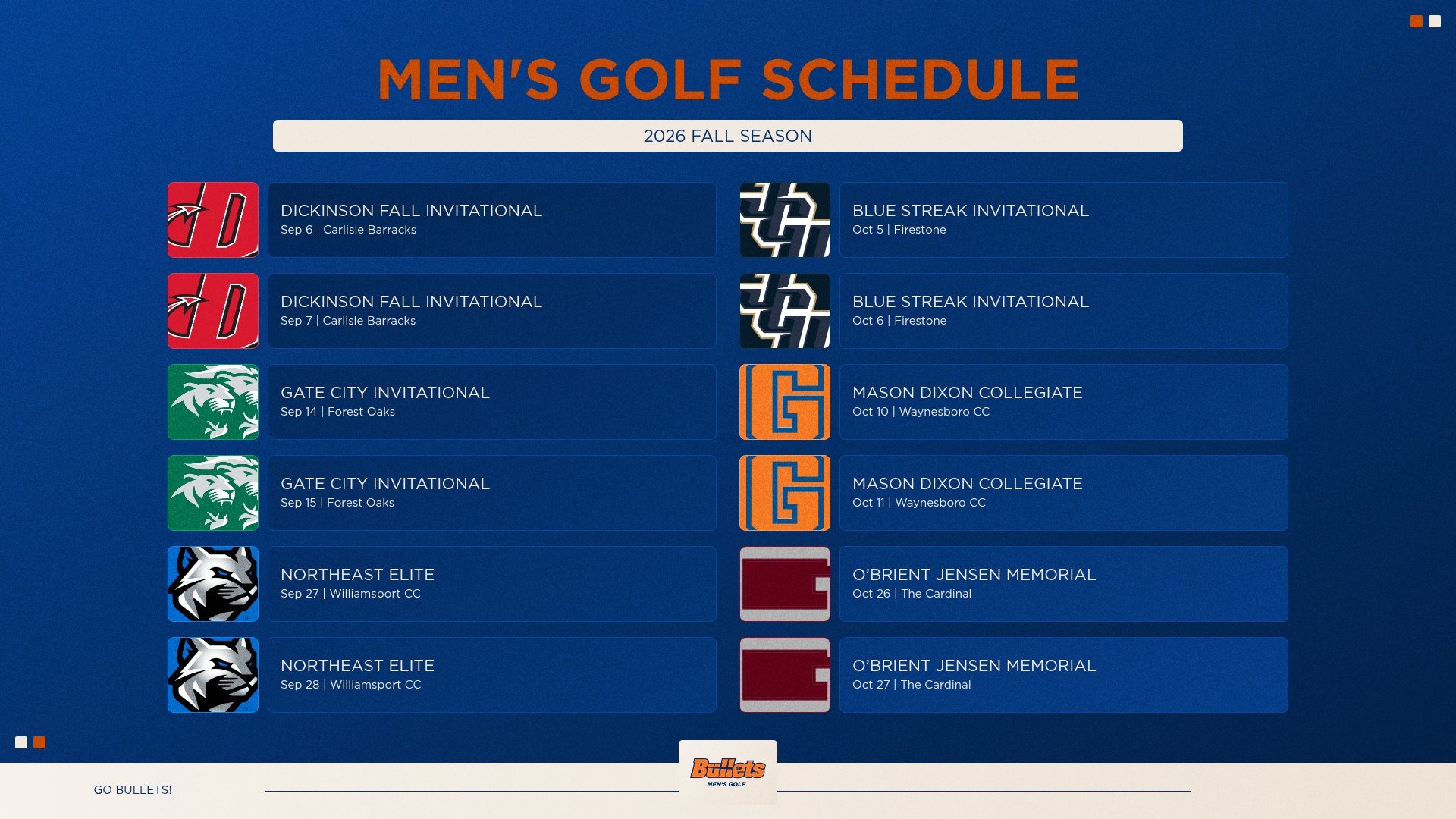 Men's Golf 2026 Fall Schedule