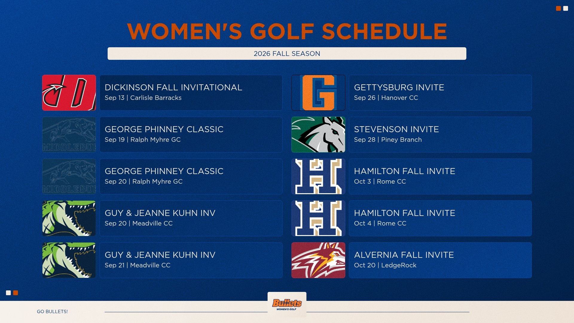 2026 Fall Women's Golf Schedule