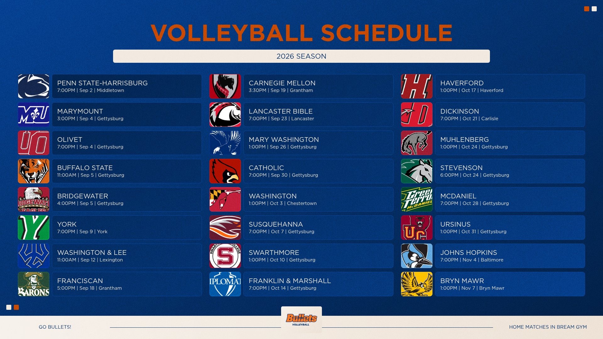 2026 Volleyball Schedule