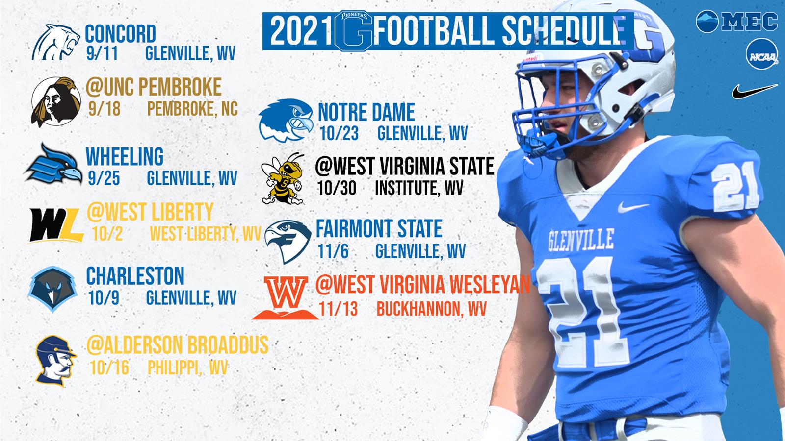 2021 Pioneer Football Slate Finalized Glenville State College Athletics