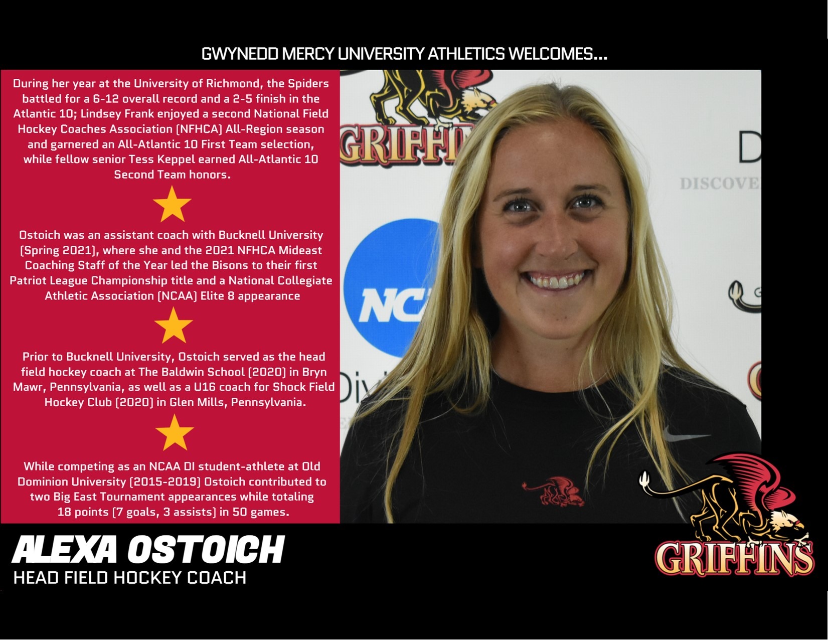 Gwynedd Mercy University Ostoich as Head Field Hockey Coach