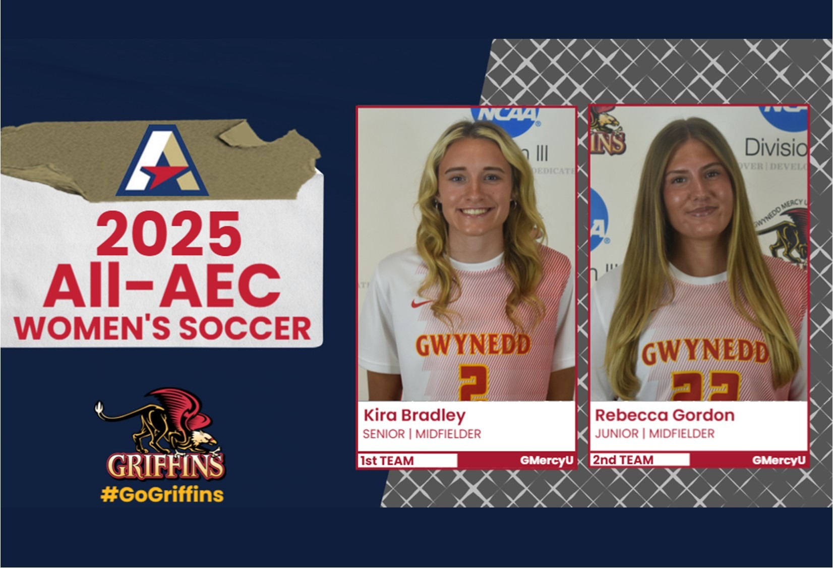 2025 All-AEC Women's Soccer Team: Kira Bradley (1st Team), Rebecca Gordon (2nd Team)