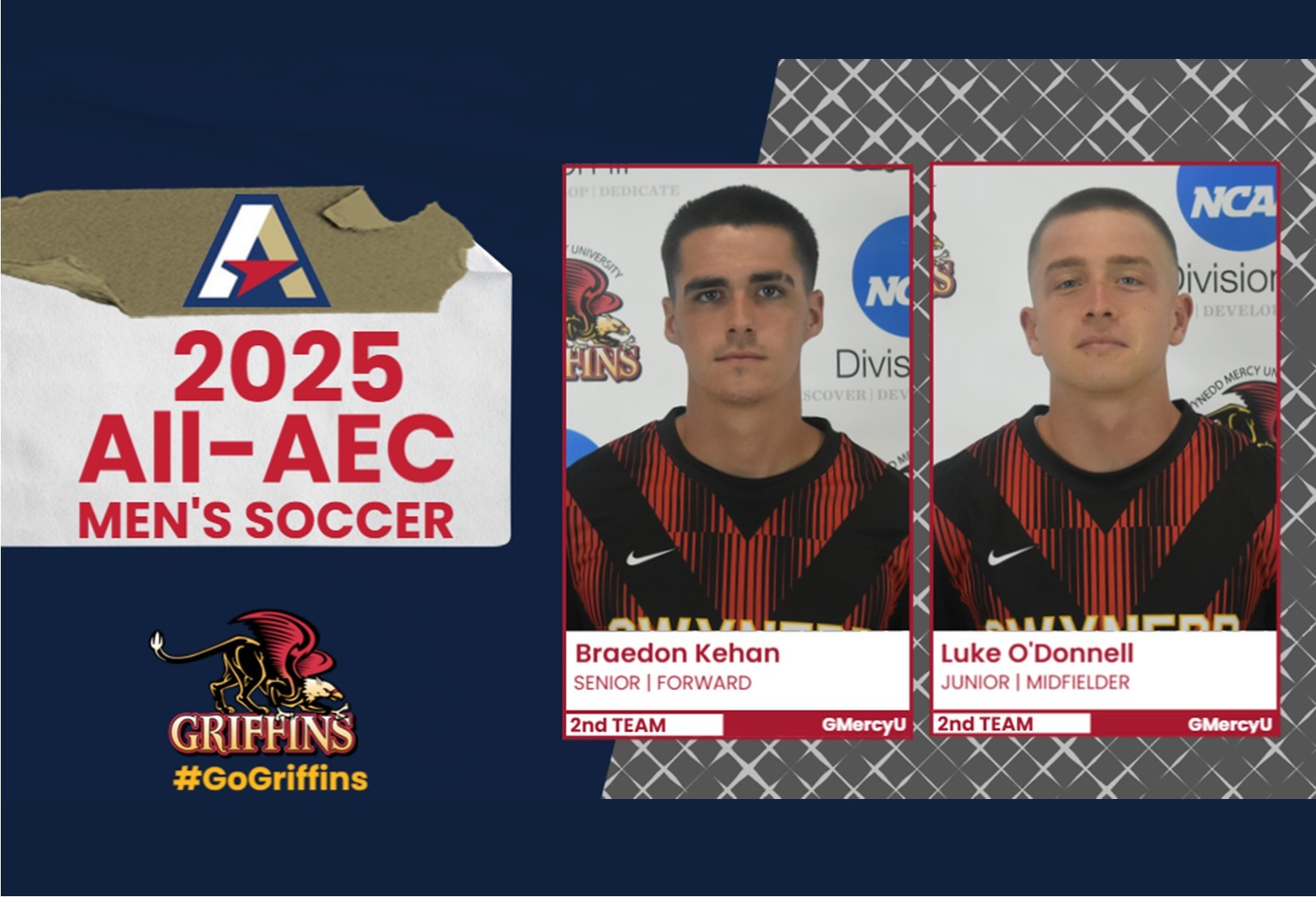2025 All-AEC Men's Soccer Team: Braedon Kehan (2nd Team, Luke O'Donnell (2nd Team)