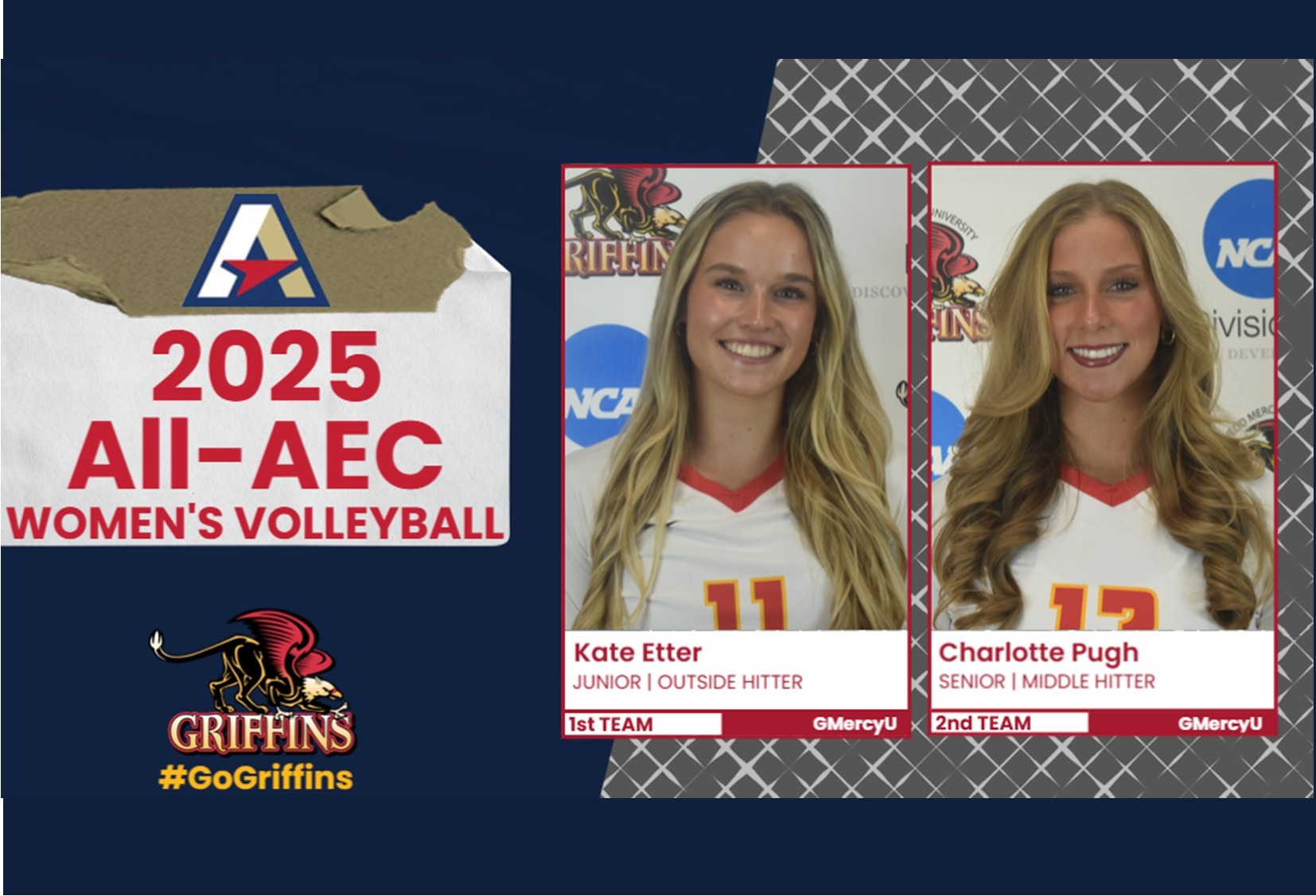 2025 All-Atlantic East Conference (AEC) Women's Volleyball: Kate Etter (1st Team), Charlotte Pugh (2nd Team)