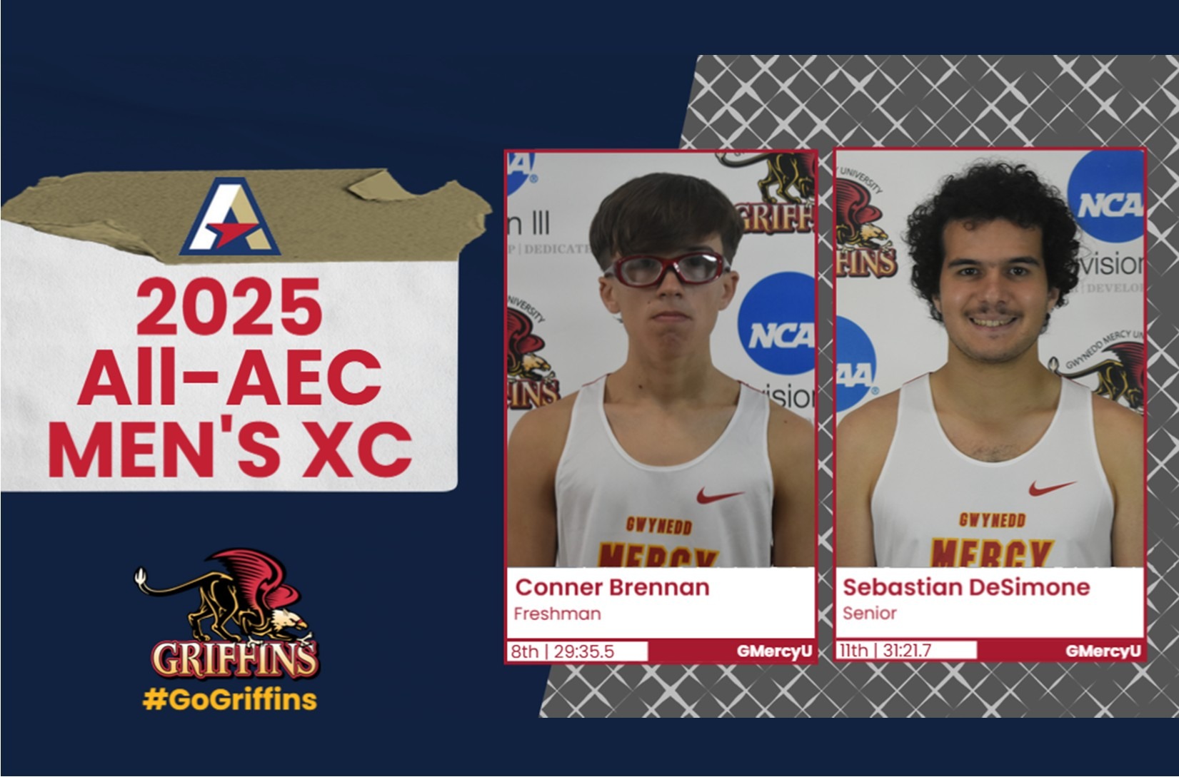 2025 All-AEC Men's Cross Country Team (2nd Team): Conner Brennan, Sebastian DeSimone