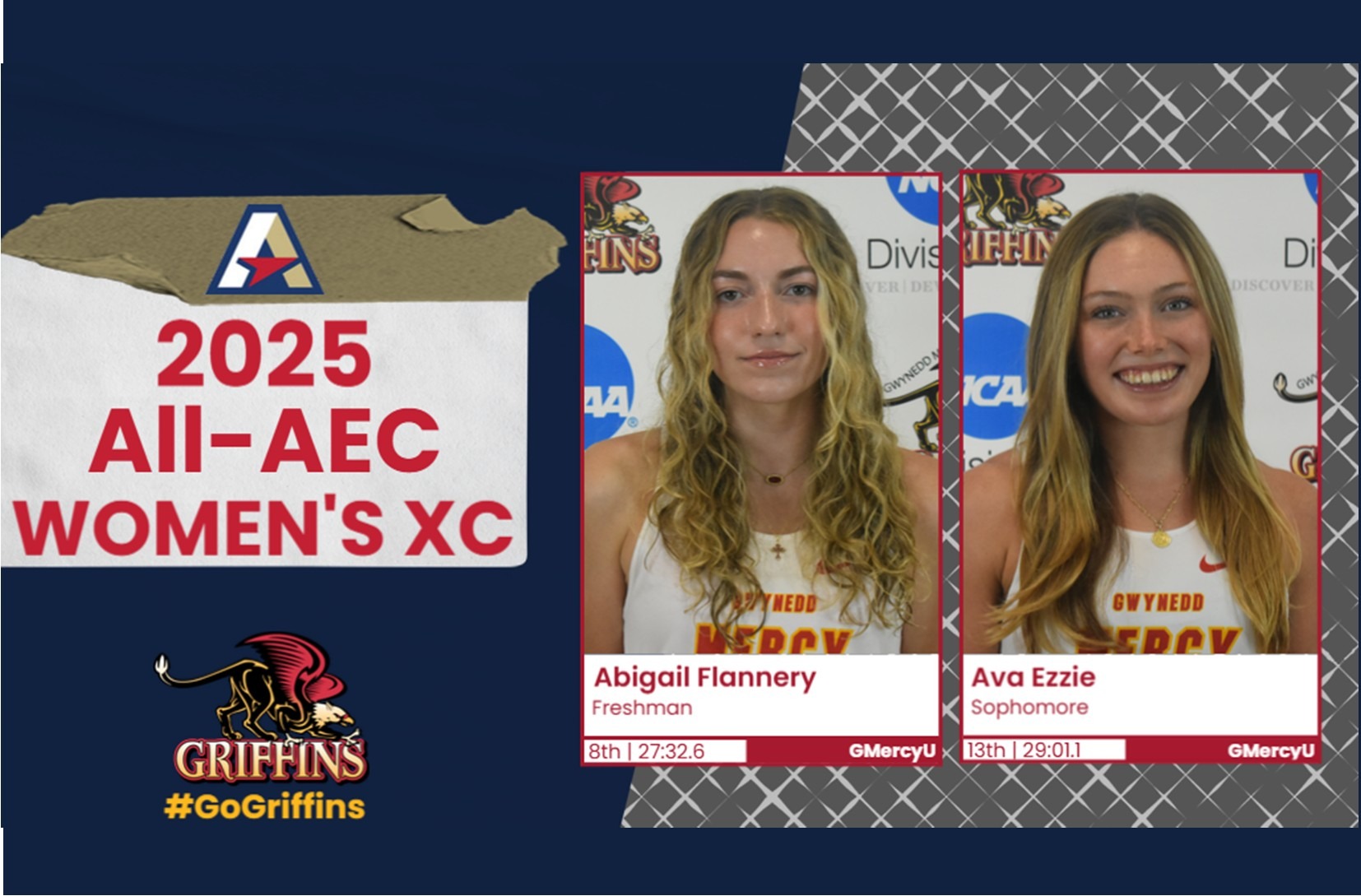2025 All-AEC Women's Cross Country Team (2nd Team): Abigail Flannery, Ava Ezzie