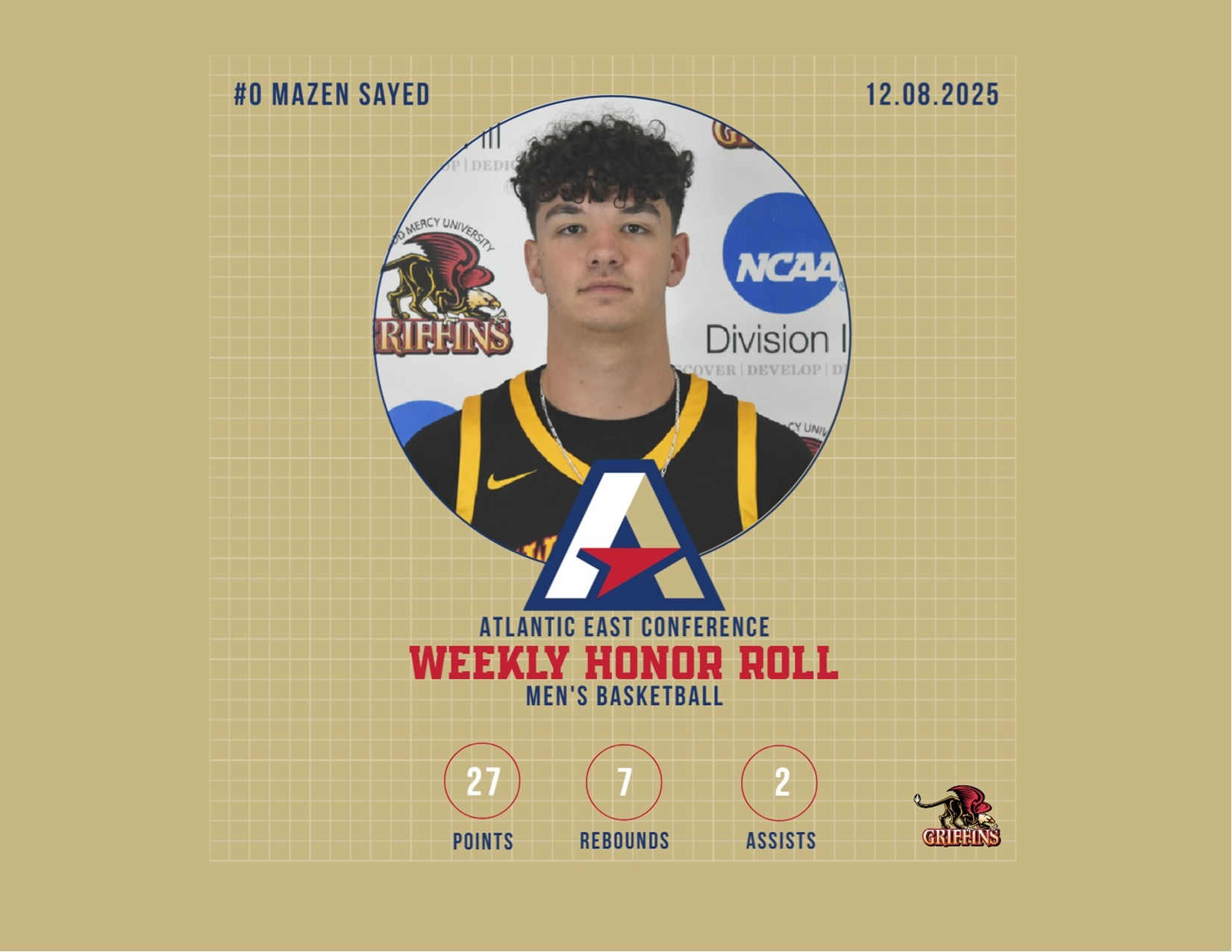 AEC Men's Basketball Weekly Honor Roll (12/8/2025): Mazen Sayed