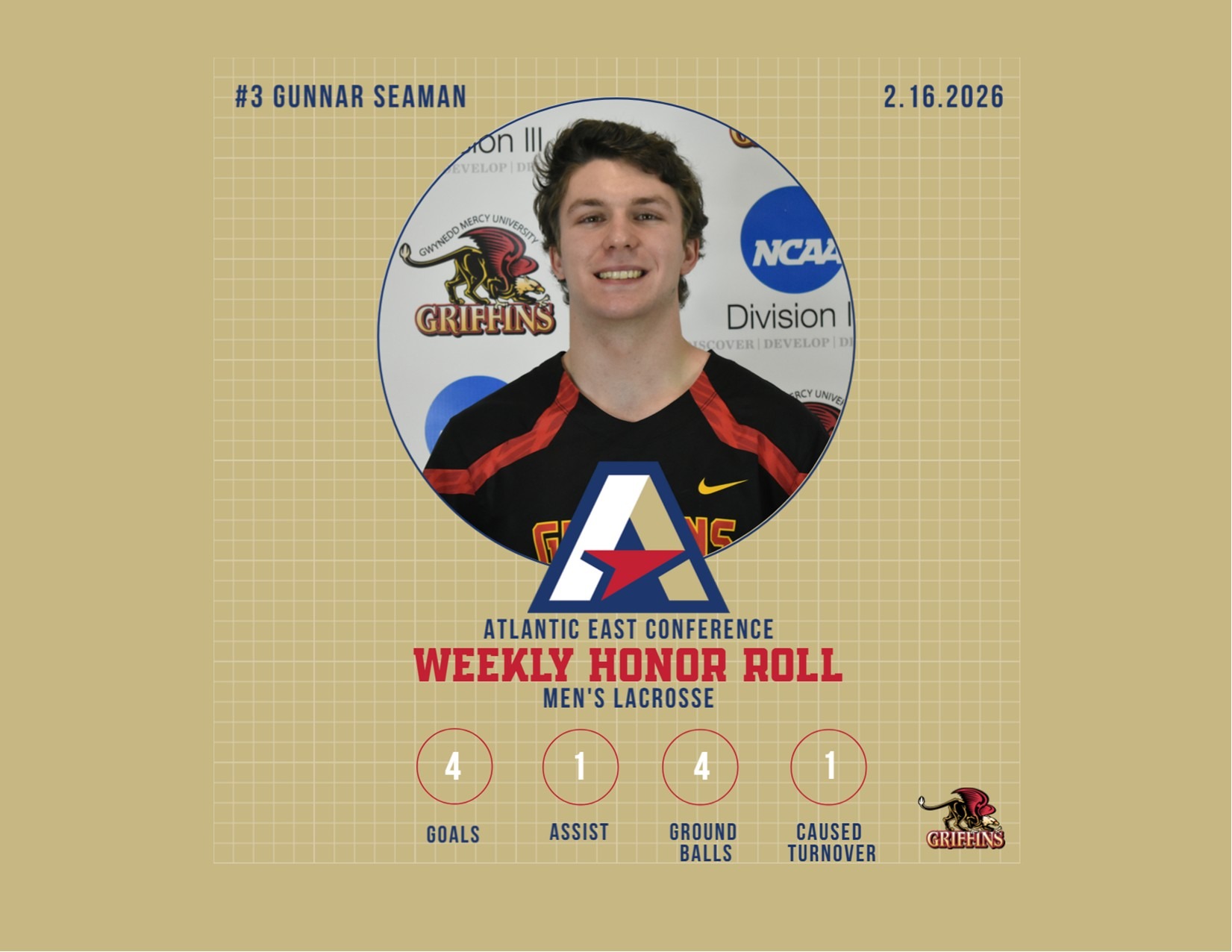 AEC Men's Lacrosse Weekly Honor Roll (2/16/2026): Gunnar Seaman