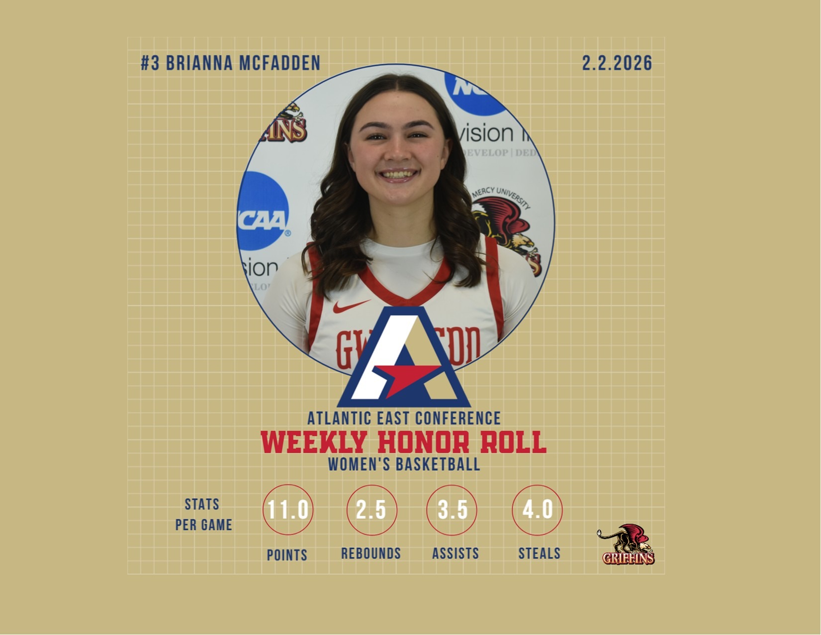 Atlantic East Conference (AEC) Women's Basketball Weekly Honor Roll (2/2/2026): Brianna McFadden