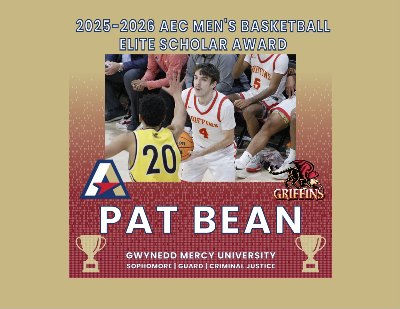 2025-2026 AEC Men's Basketball Elite Scholar Award: Pat Bean (3.67, Criminal Justice)
