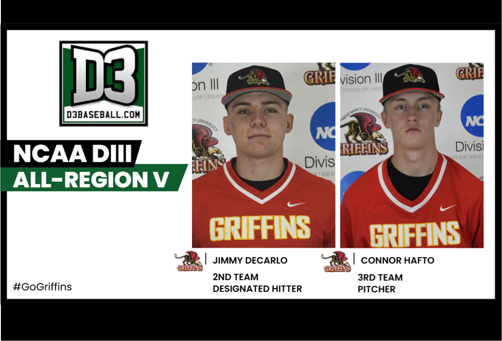 2026 D3Baseball.com All-Region 5 Team: Jimmy DeCarlo (2nd Team), Connor Hafto (3rd Team)