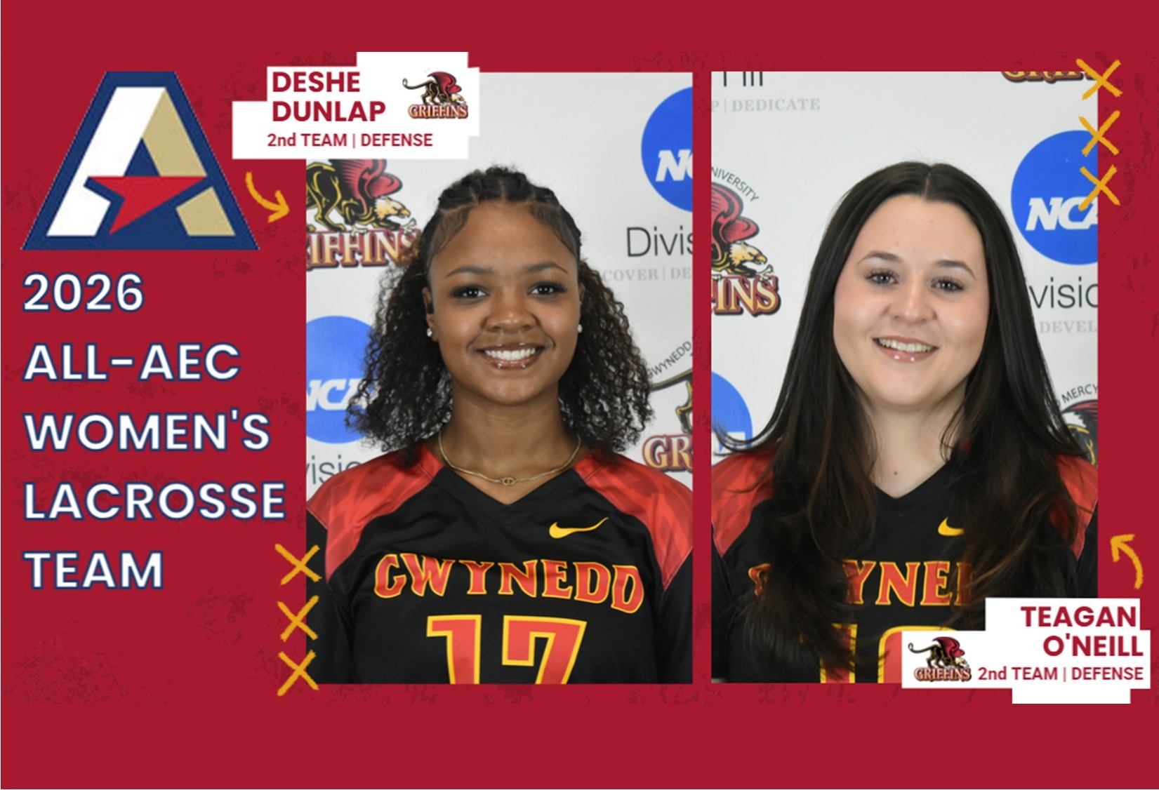2026 All-AEC Women's Lacrosse Team: Deshe Dunlap (2nd Team), Teagan O'Neill (2nd Team)