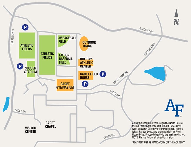 Air Force Academy athletic area map for Air Force Sports Camps