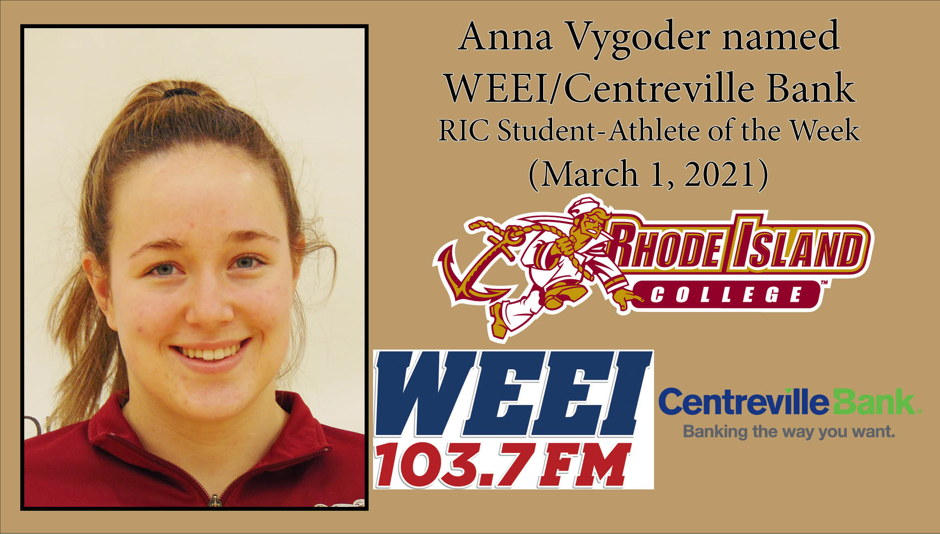 Anna Vygoder Named WEEI Centreville Bank RIC Student Athlete Of The 