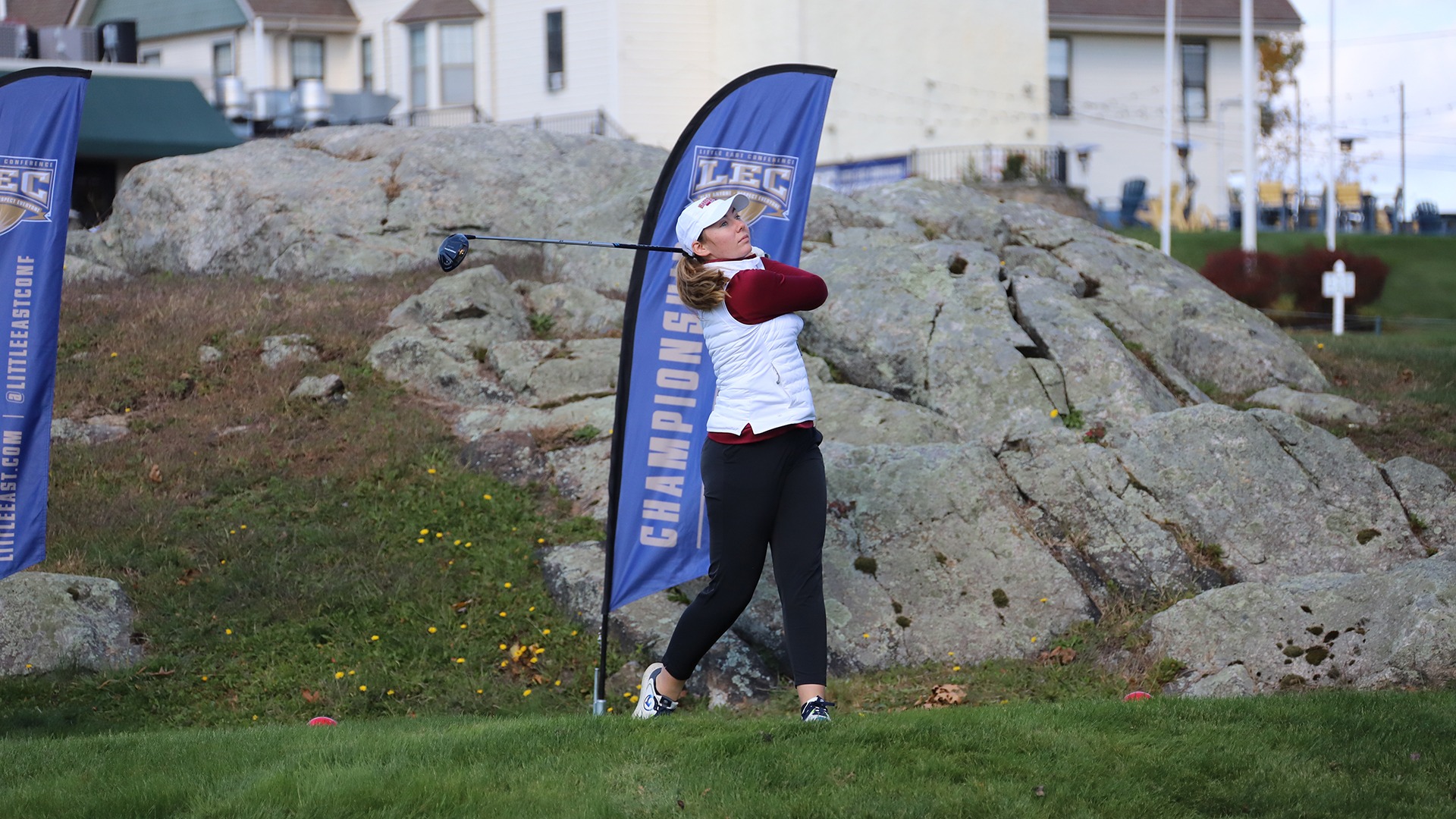 Mya Linchitz in action during the 2025 Little East Women's Golf Championship