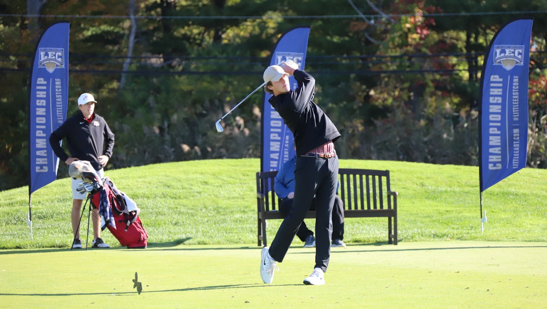 Jasper Bruins Slot in action at the 2025 Little East Men's Golf Championship