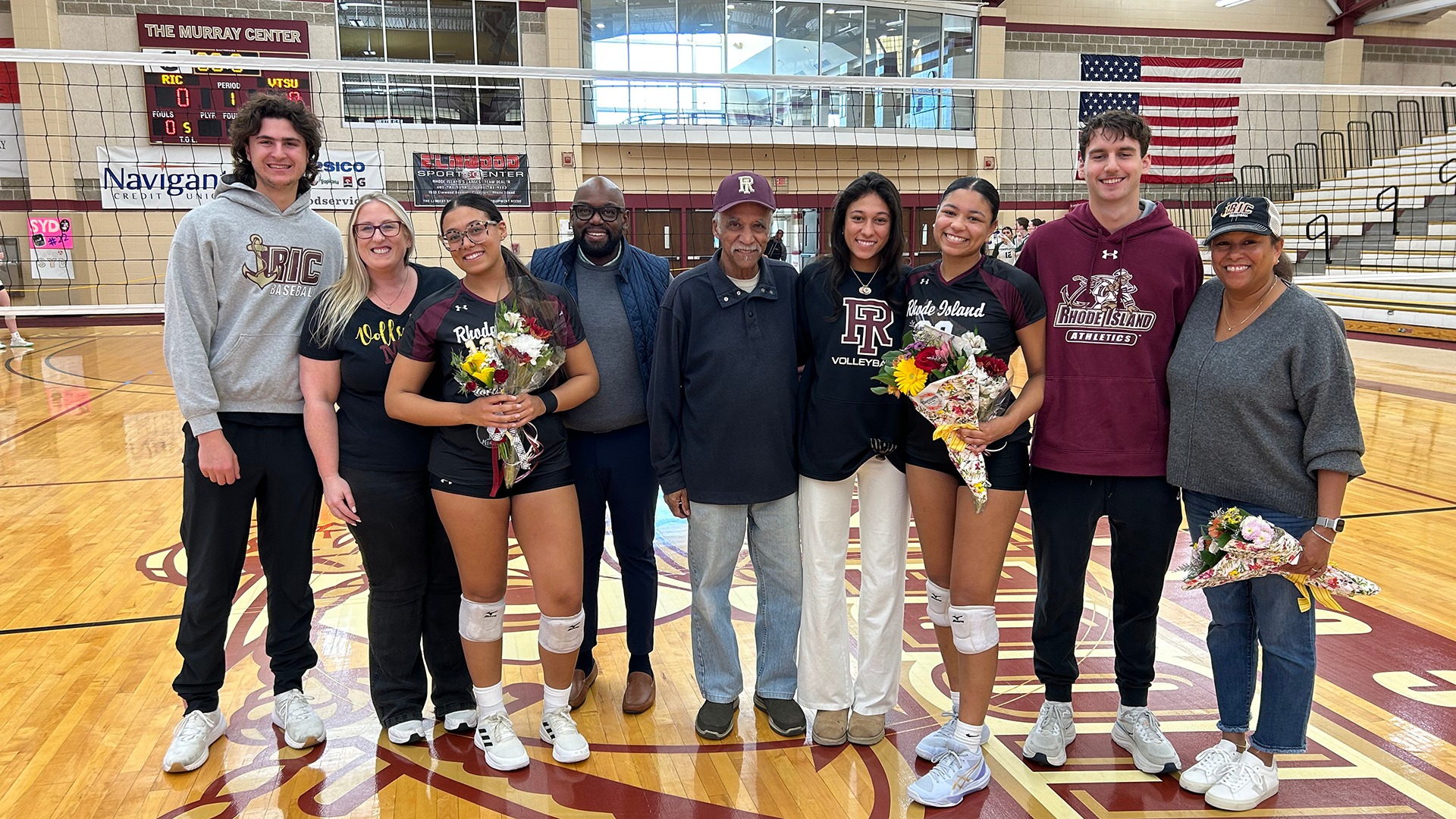 2025 Rhode Island College women's volleyball Senior Day group photo