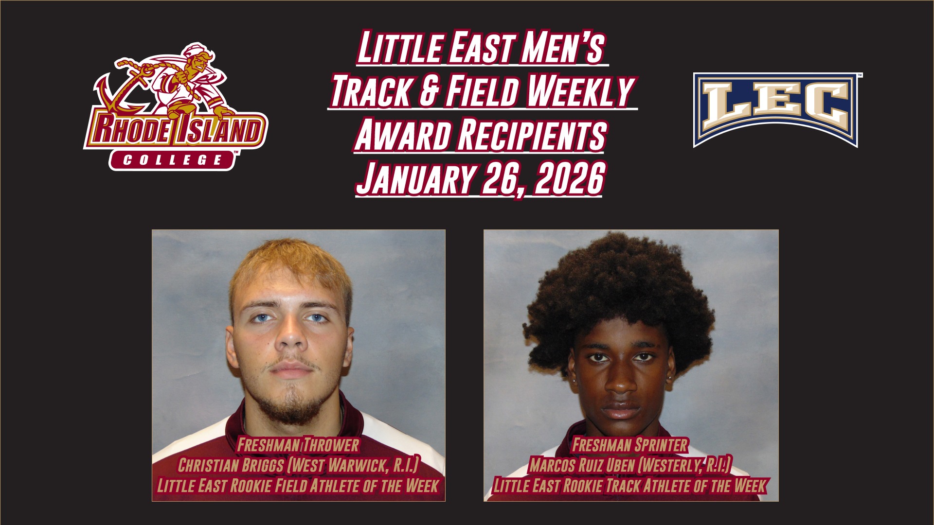 Christian Briggs and Marcos Ruiz Uben Little East Rookie of the Week Graphic