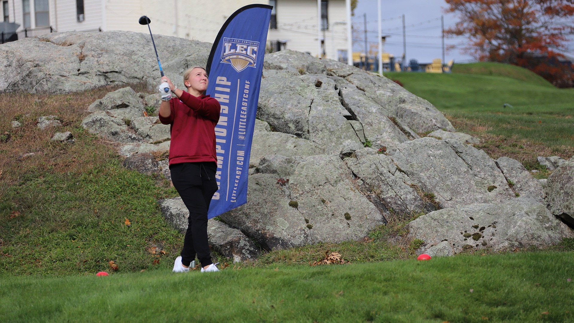 Alana DeLuties in action at the 2025 Little East Women's Golf Championship